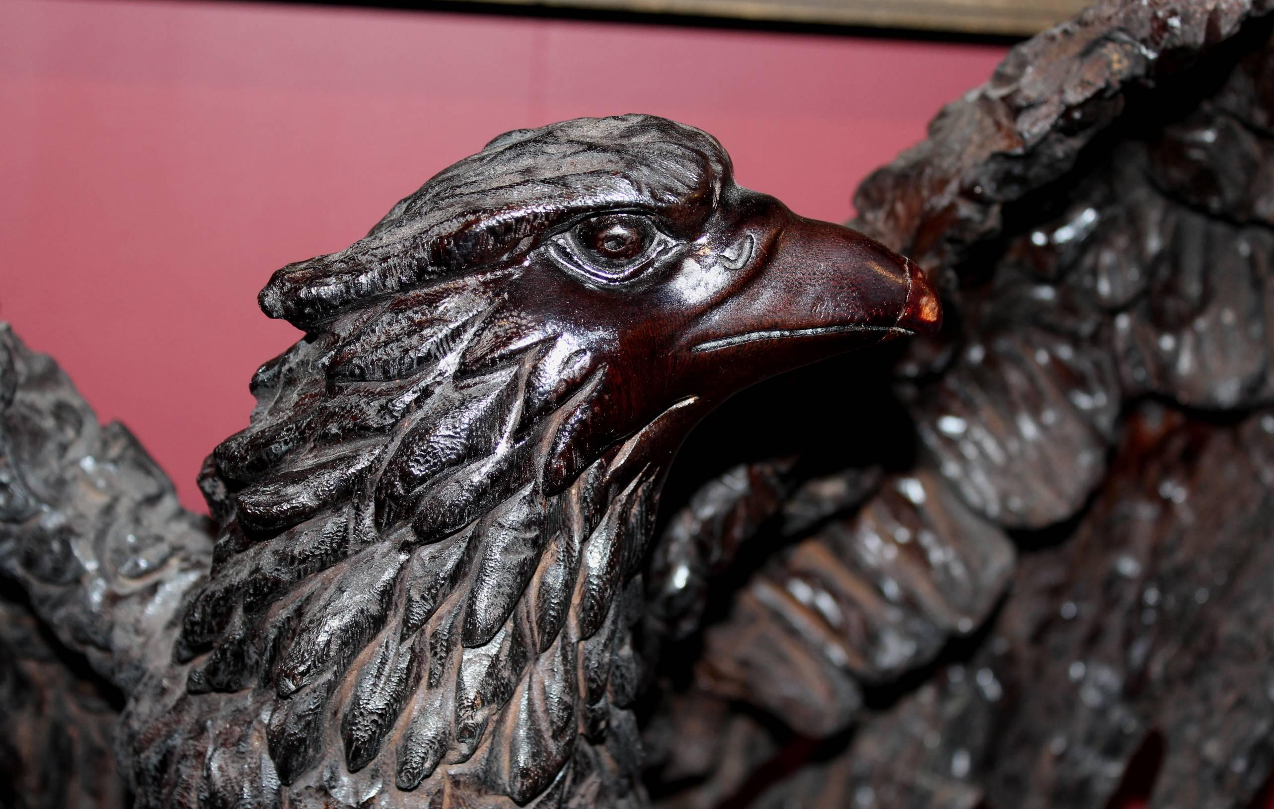 19th Century Carved German Black Forest Oak Eagle In Good Condition In Milford, NH