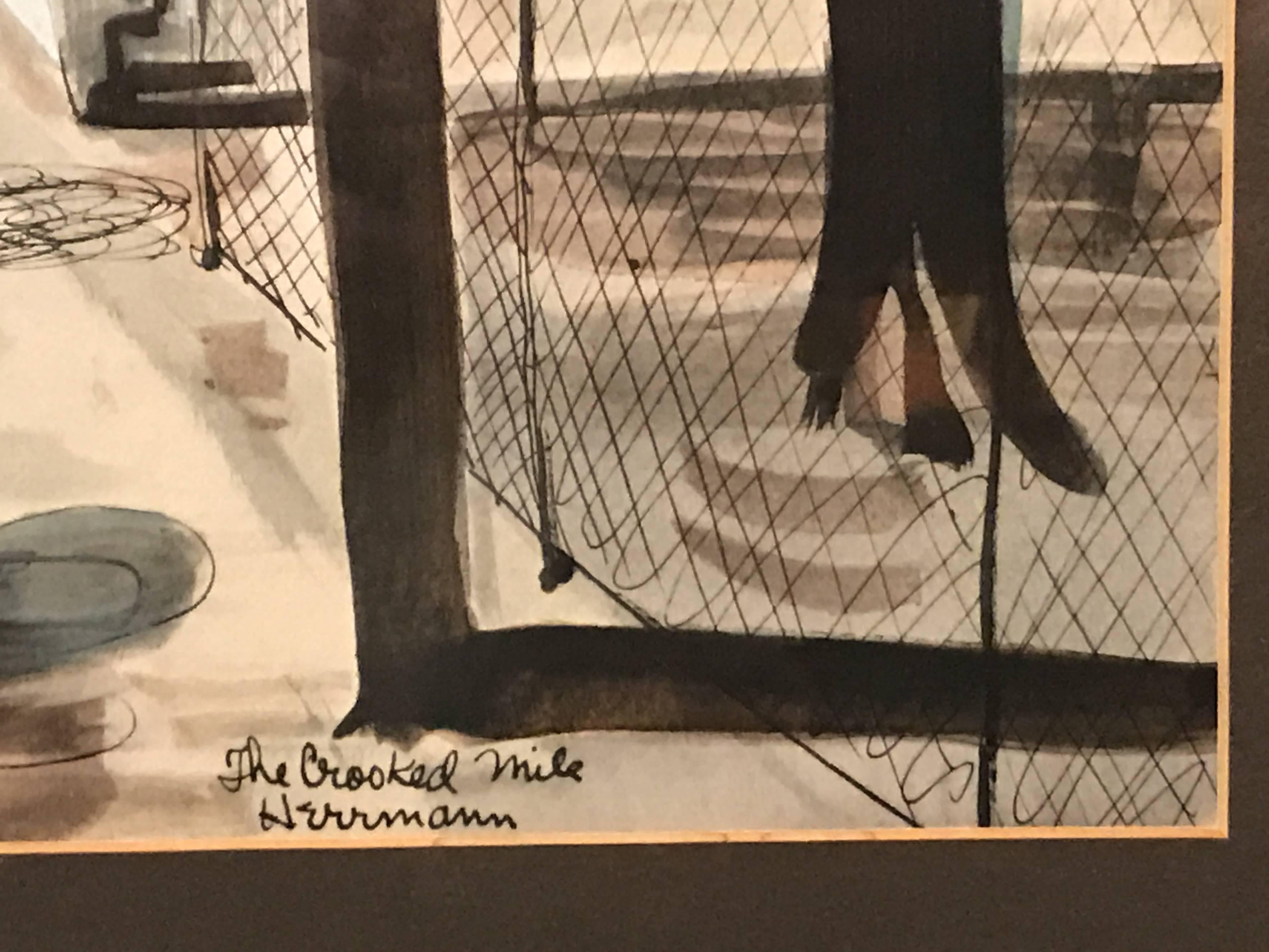 American Edward Herrmann Hand Colored Print “the Crooked Mile, ” Gallenas, Illinois