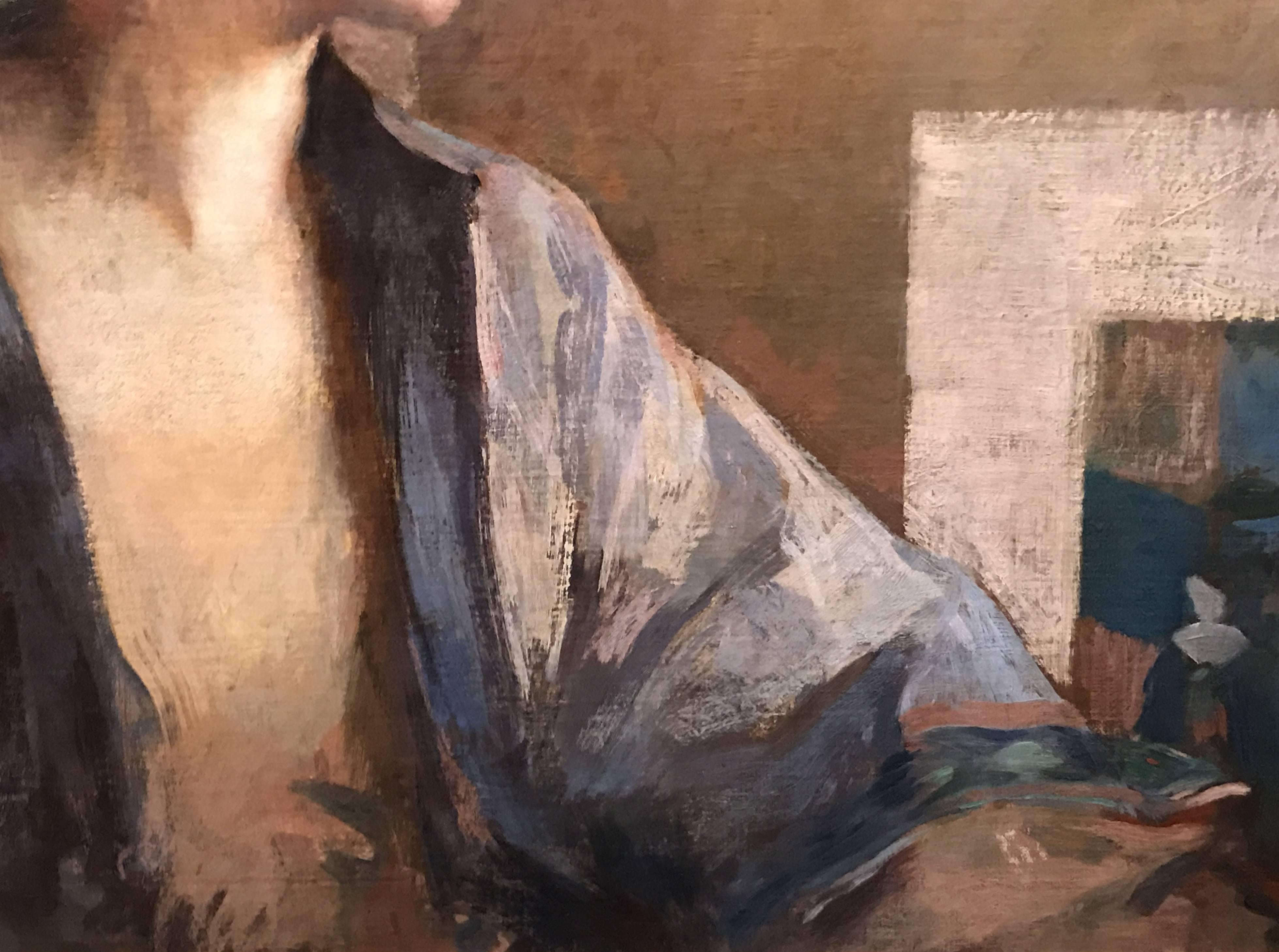 American Frederick Andrew Bosley Oil Painting, Blue Kimono, Portrait of Patrice Borgeson
