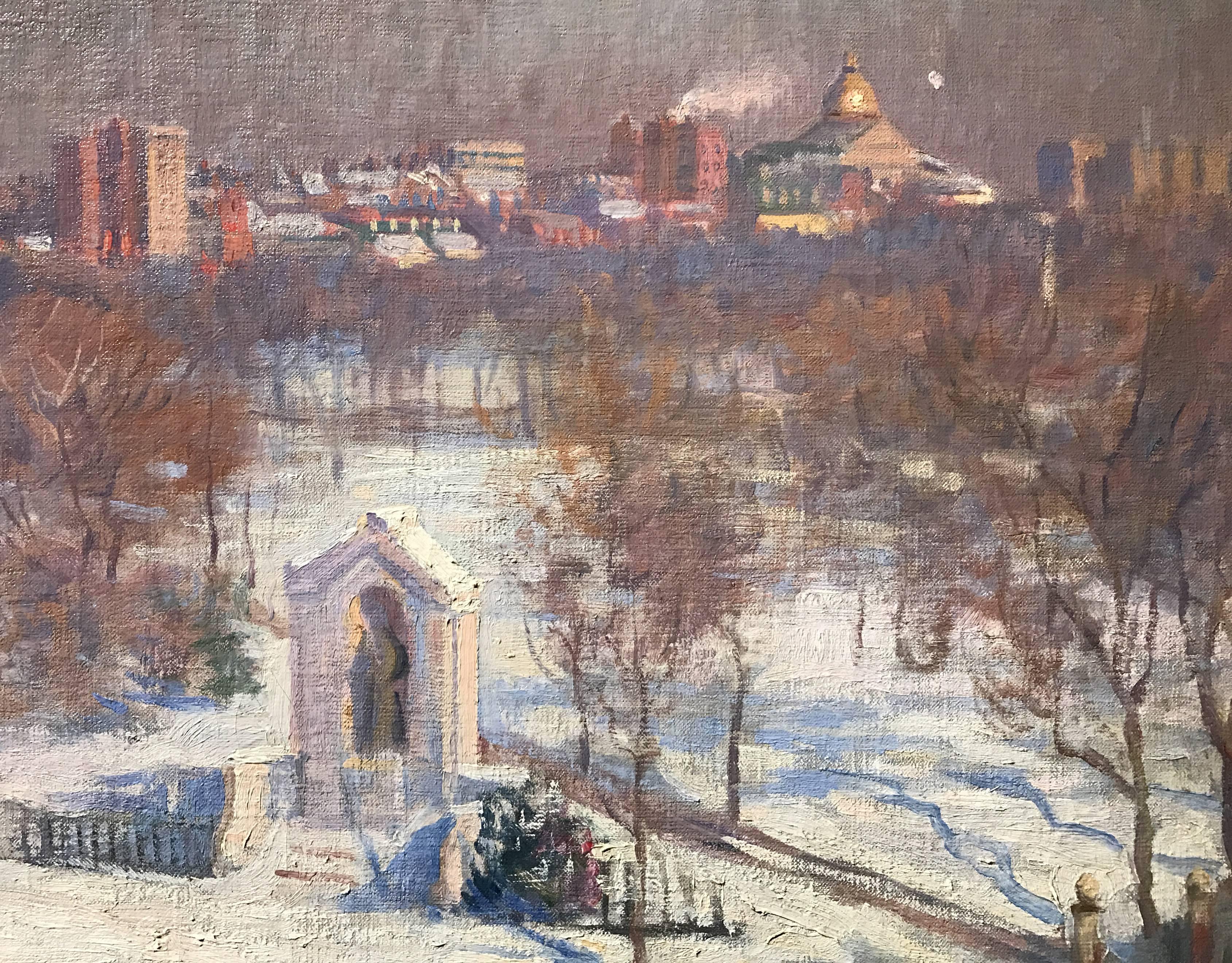 American Arthur Merton Hazard Oil Painting Boston View of State House from Boylston St.