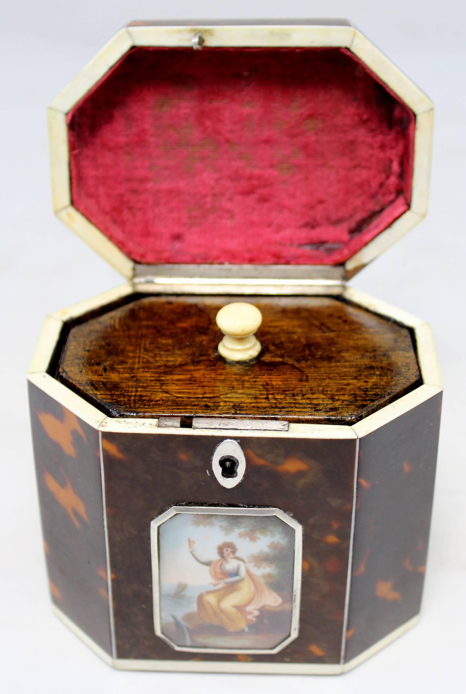 Tortoise Shell Exceptional Late 18th Century English Tea Caddy in Tortoiseshell