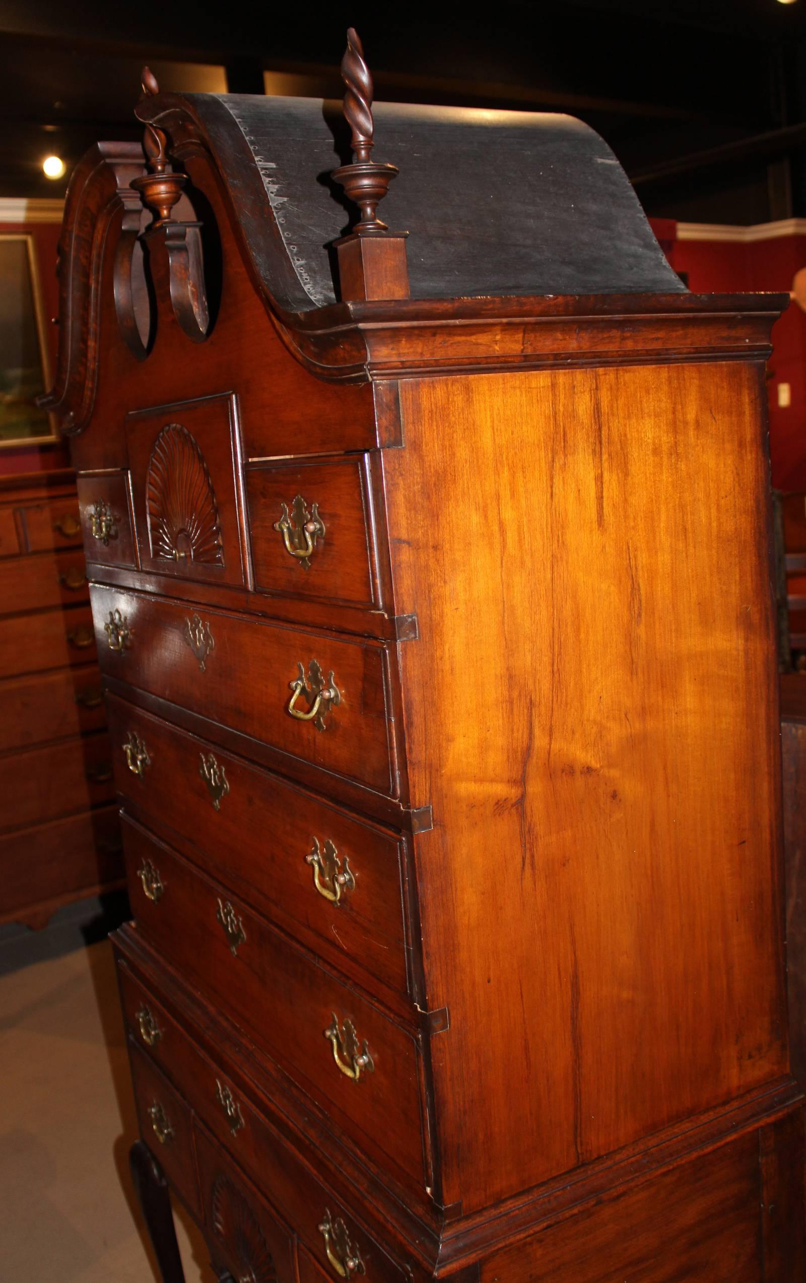 English 18th Century Queen Anne Maple Bonnet Top Highboy, circa 1780