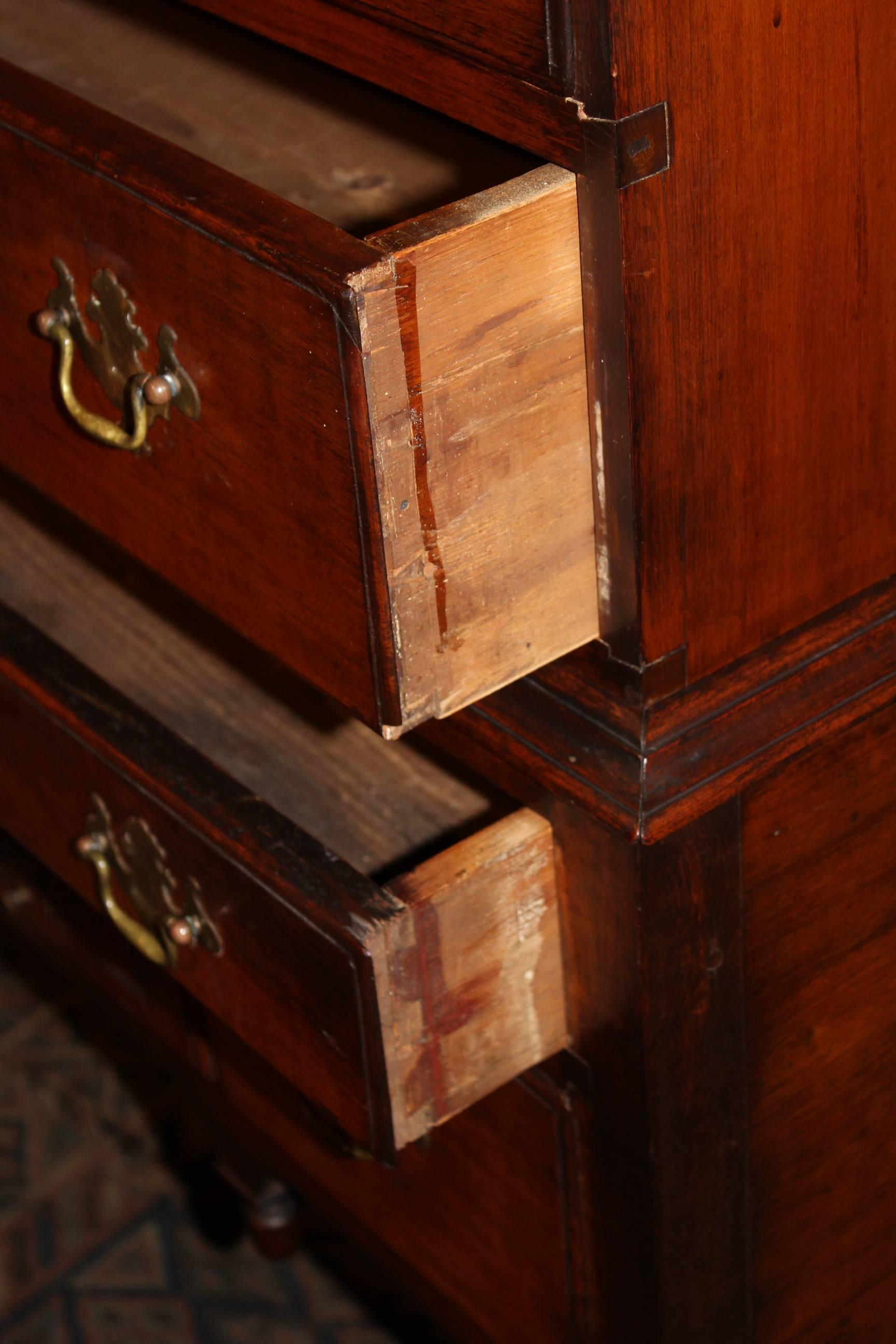 18th Century and Earlier 18th Century Queen Anne Maple Bonnet Top Highboy, circa 1780