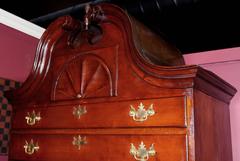 Exceptional Connecticut Chippendale Cherry Bonnet Top Chest on Chest, circa 1765