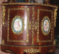 Louis XV Style Kingwood Corner Cabinet with Ormolu and Porcelain Plaques