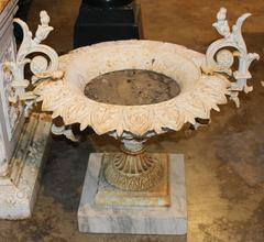 Pair of J.W. Fiske NY Signed Victorian Iron Urns on Marble Bases, circa 1874