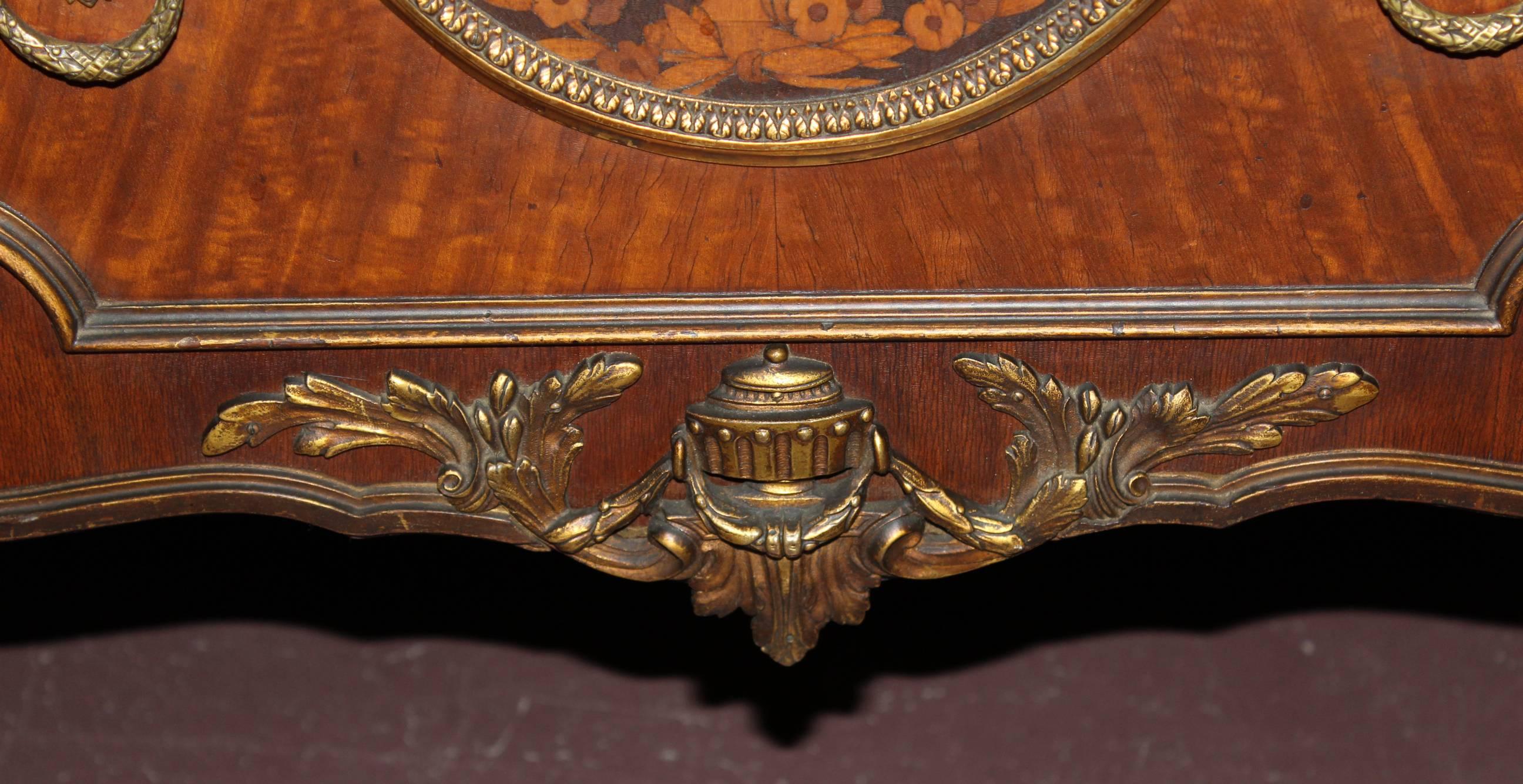 Louis XV Style Kingwood Parquetry Inlaid Commode or Chest with Rouge Marble Top 2