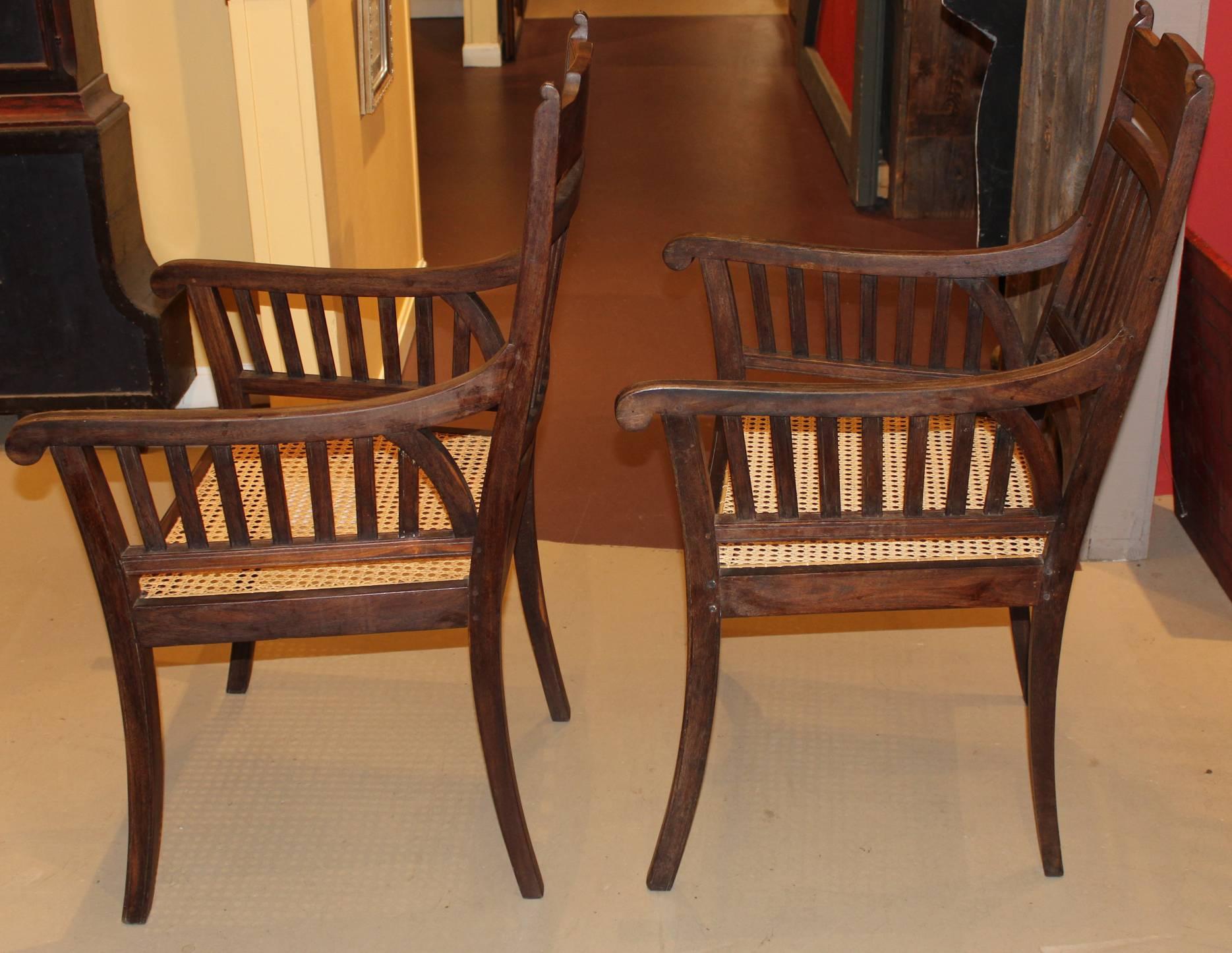 20th Century Pair of Regency Style Anglo-Indian Colonial Style Armchairs