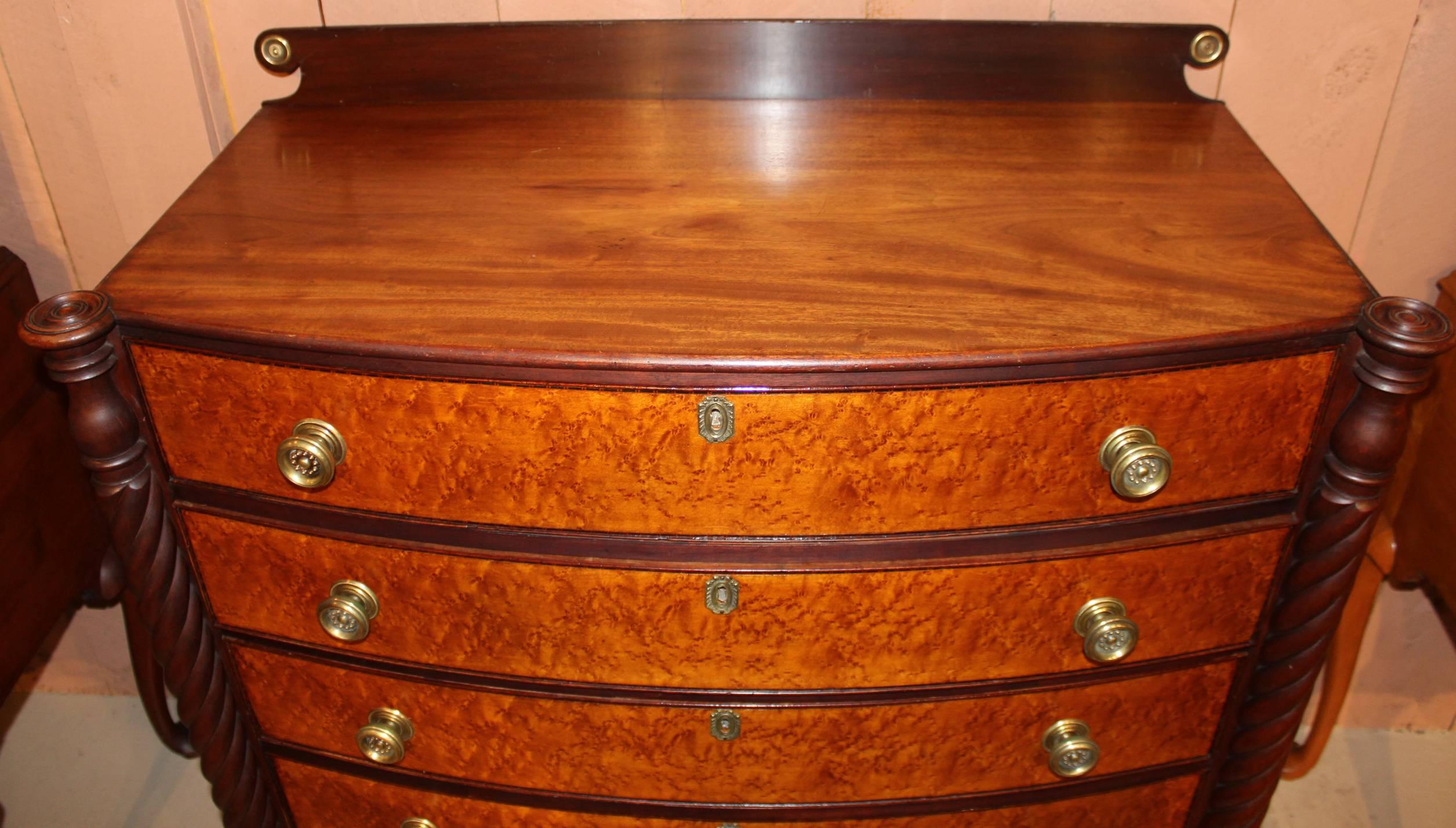 American Federal Sheraton Bow Front Chest with Bird's-Eye Maple Drawer Fronts