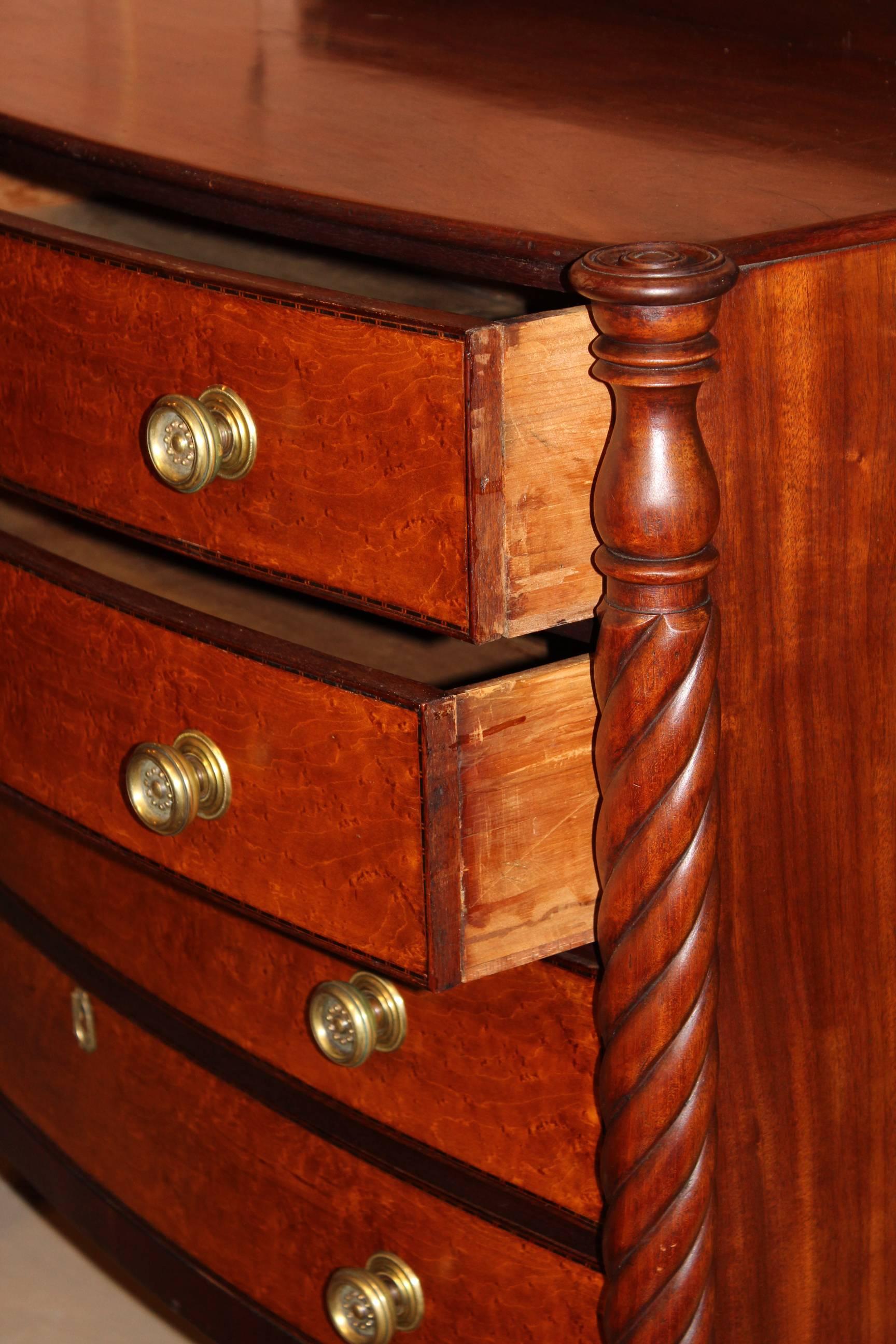 19th Century Federal Sheraton Bow Front Chest with Bird's-Eye Maple Drawer Fronts
