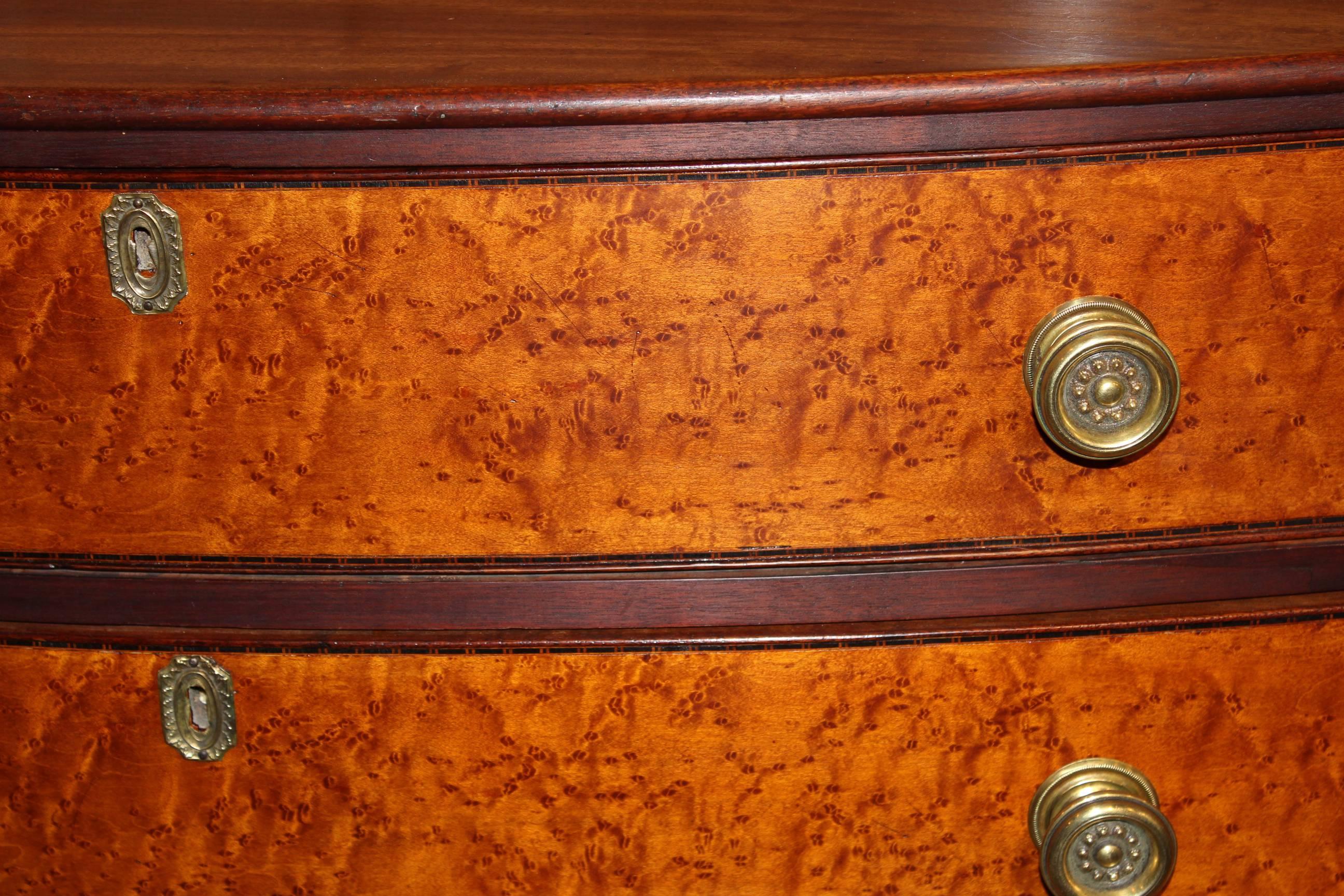 Birdseye Maple Federal Sheraton Bow Front Chest with Bird's-Eye Maple Drawer Fronts
