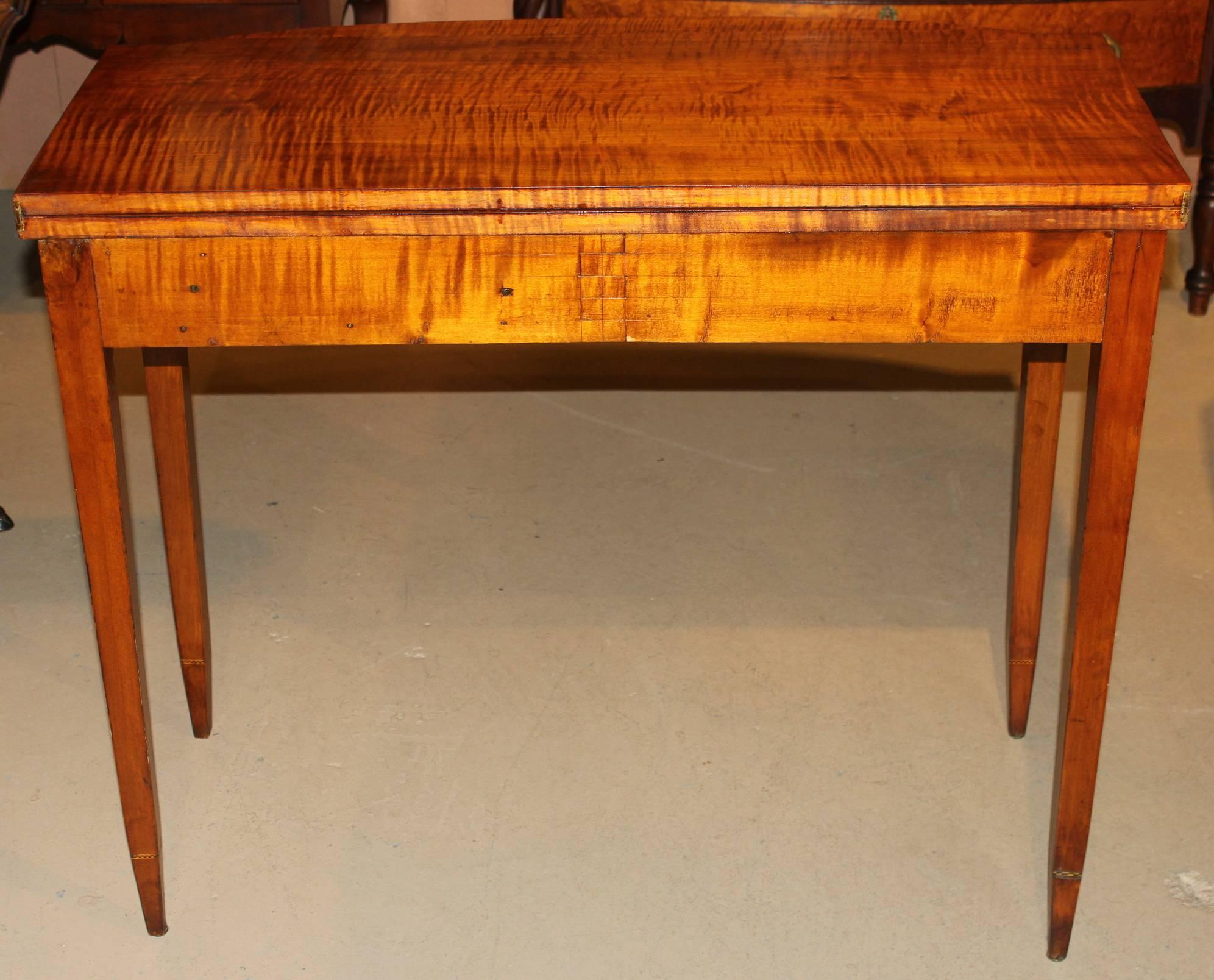 19th Century Federal Hepplewhite Tiger Maple Card or Gaming Table with Birdseye Maple Front