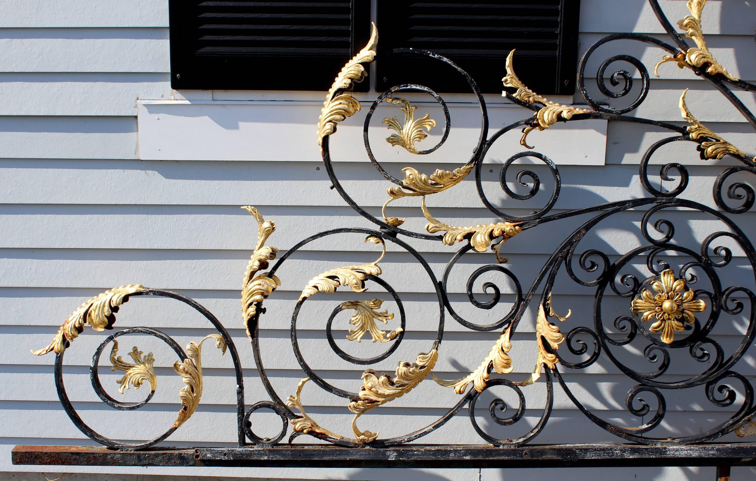 American Monumental Victorian Style Iron Gate Crest with Gilt Foliate Highlights