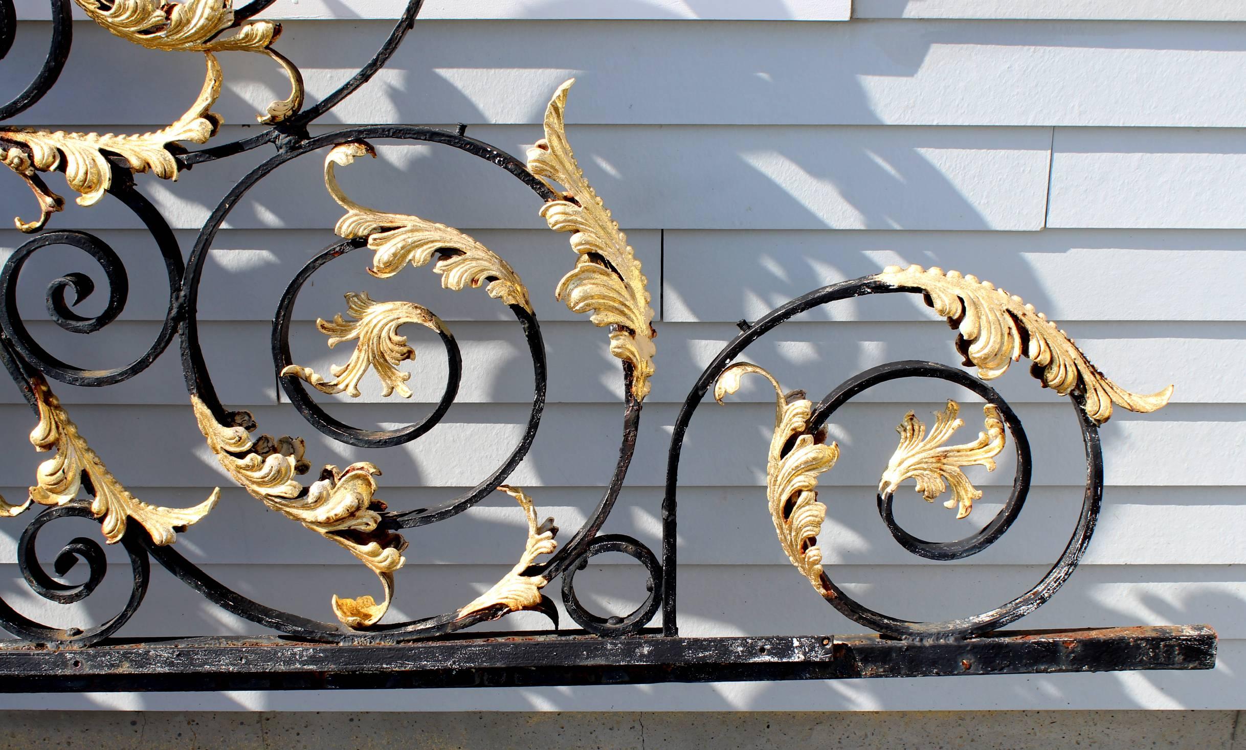 Monumental Victorian Style Iron Gate Crest with Gilt Foliate Highlights 1