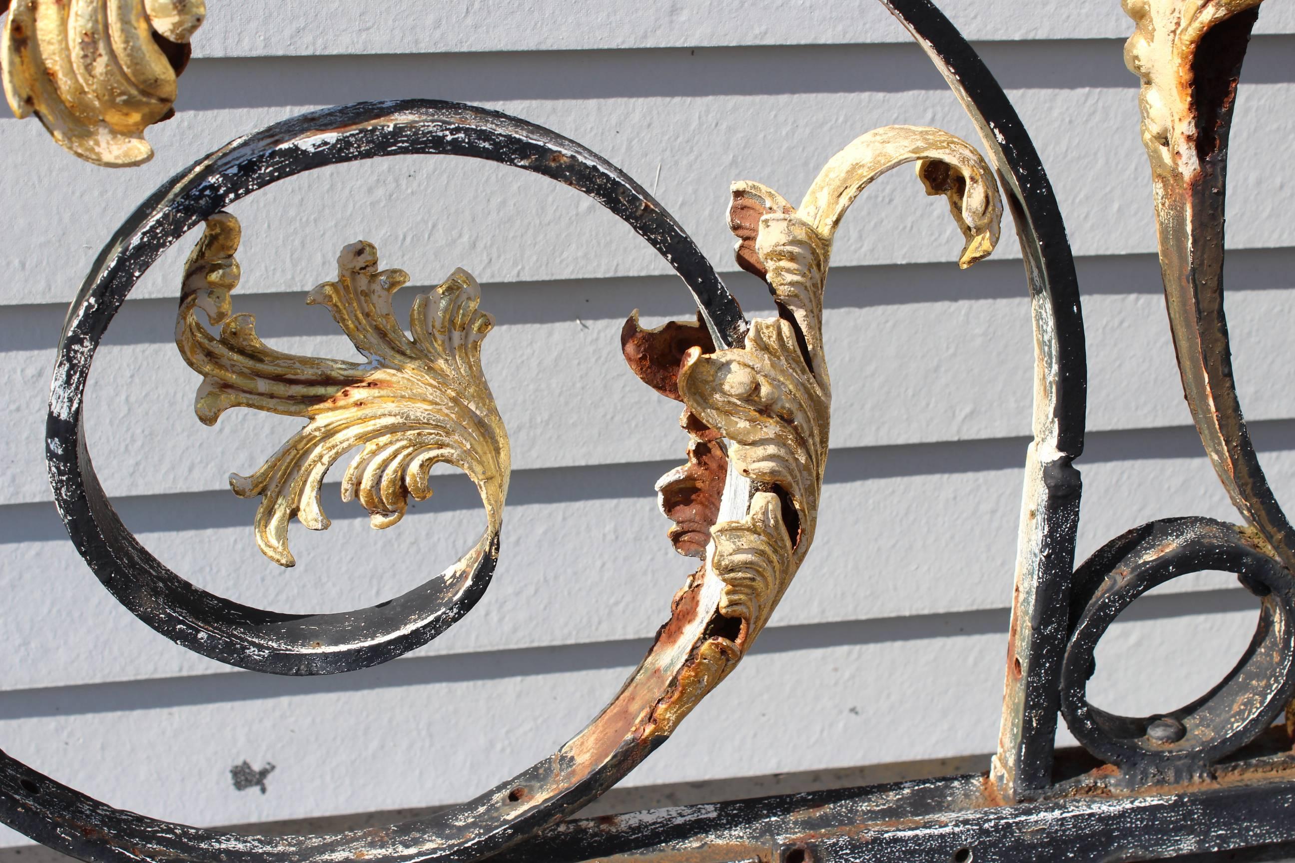 Monumental Victorian Style Iron Gate Crest with Gilt Foliate Highlights 2