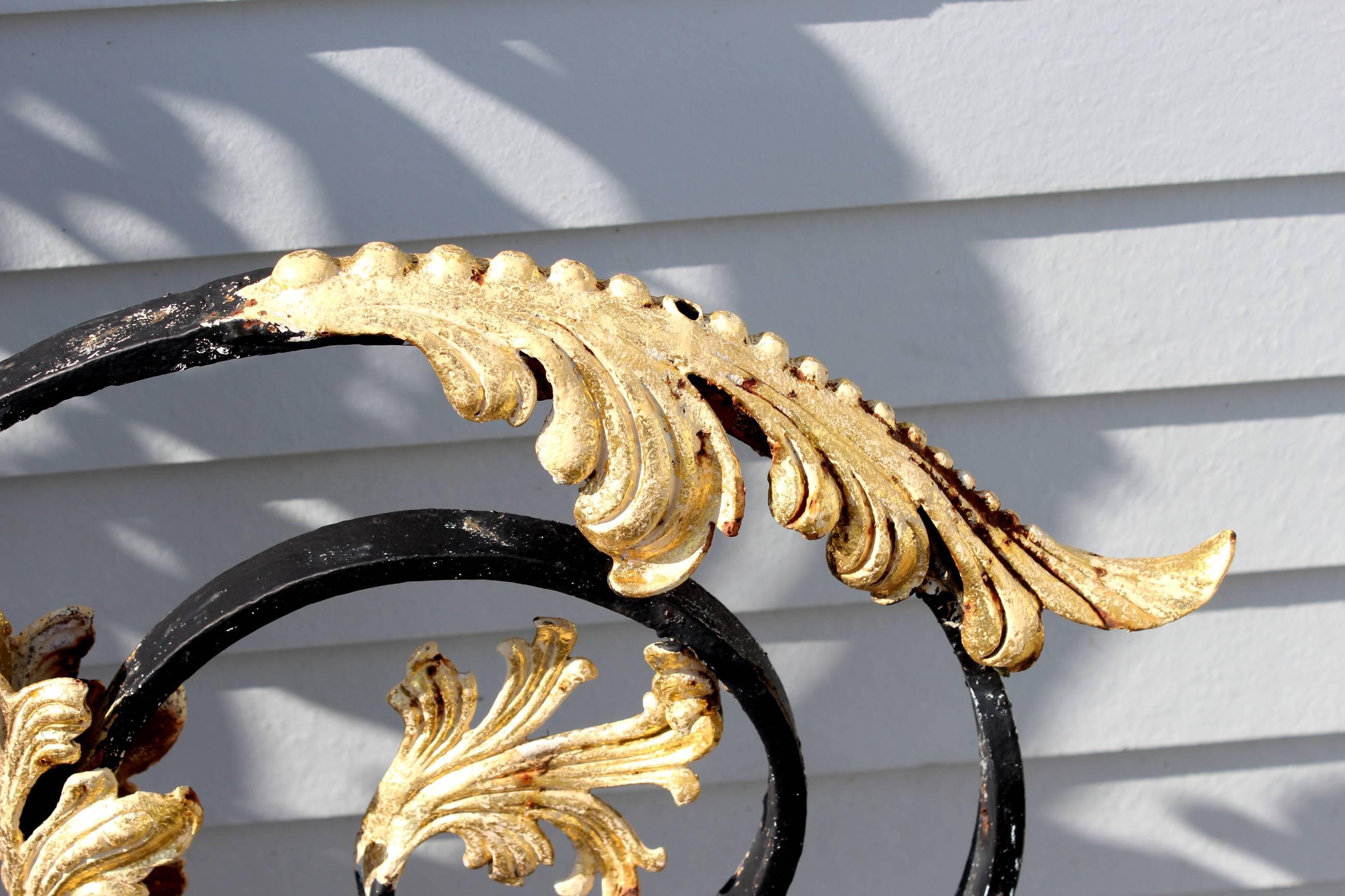 Monumental Victorian Style Iron Gate Crest with Gilt Foliate Highlights 3