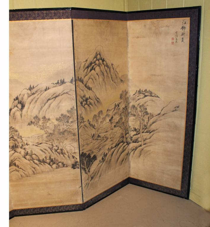 Japanese HandPainted SixPanel Screen or Room Divider For Sale at 1stDibs
