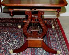 Regency Style Mahogany Lyre-Base Cabot Sofa Table by H. Saks & Sons