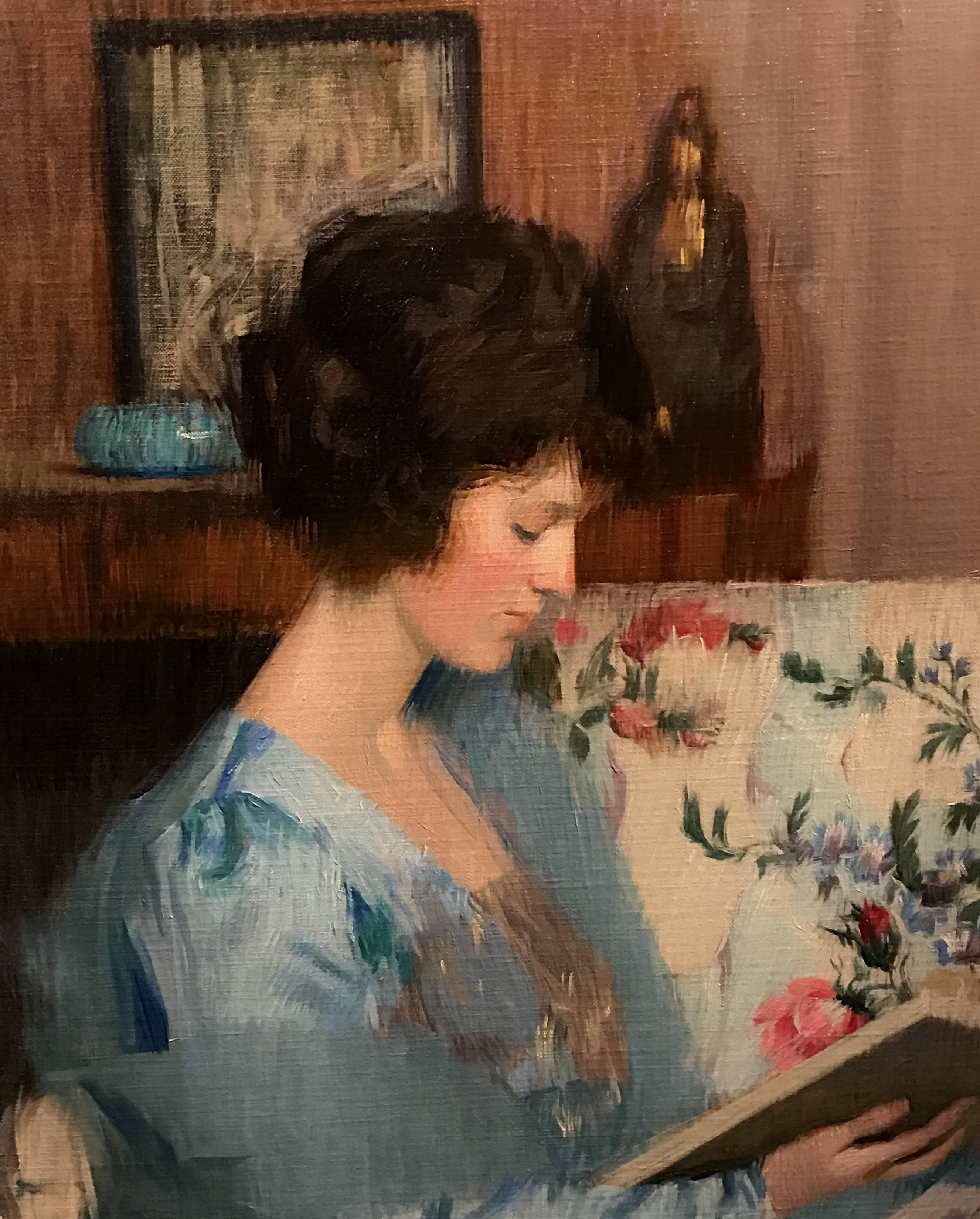 girl reading book painting