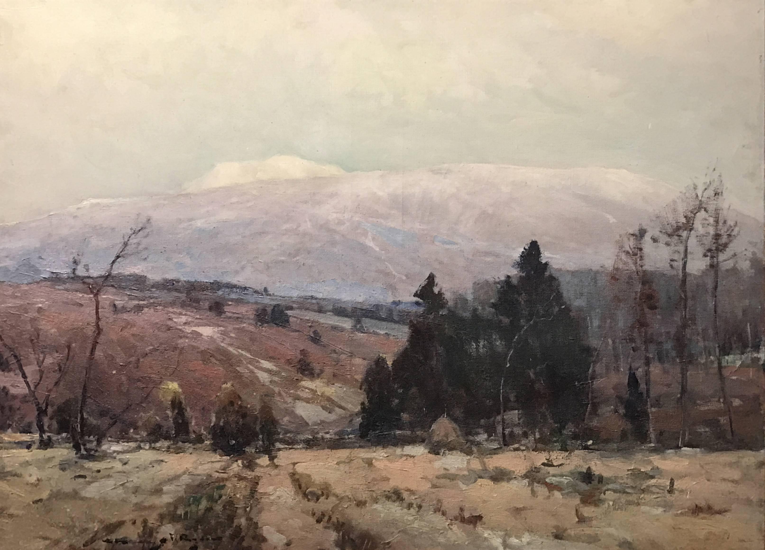 An exceptional impressionist winter landscape of Mount Moosilauke in New Hampshire by American artist Chauncey Foster Ryder (1868-1949). Ryder grew up in New Haven, Connecticut, studied in Chicago & Paris, eventually setting in New York City,