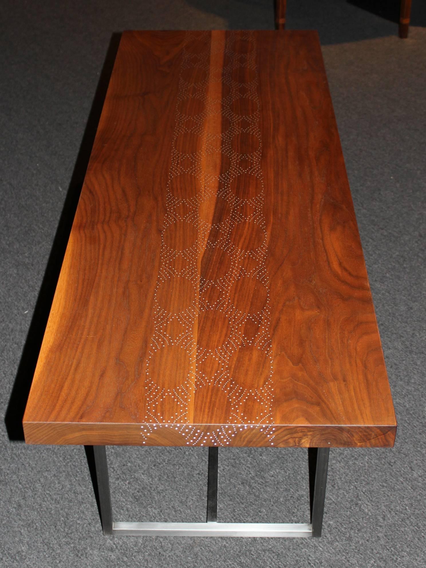 Peter Sandback Modernist Low Rectangle Nail Table in Walnut and Steel In Excellent Condition In Milford, NH