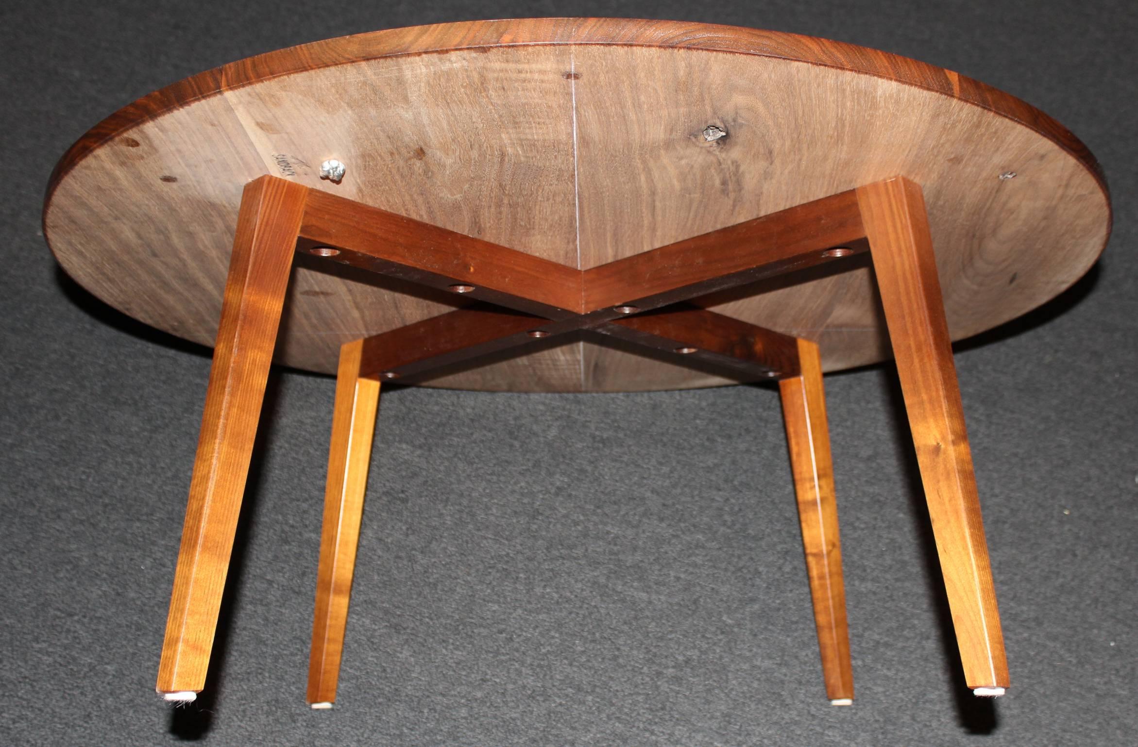 Peter Sandback Modernist Low Round Nail Table in Walnut and Maple 1