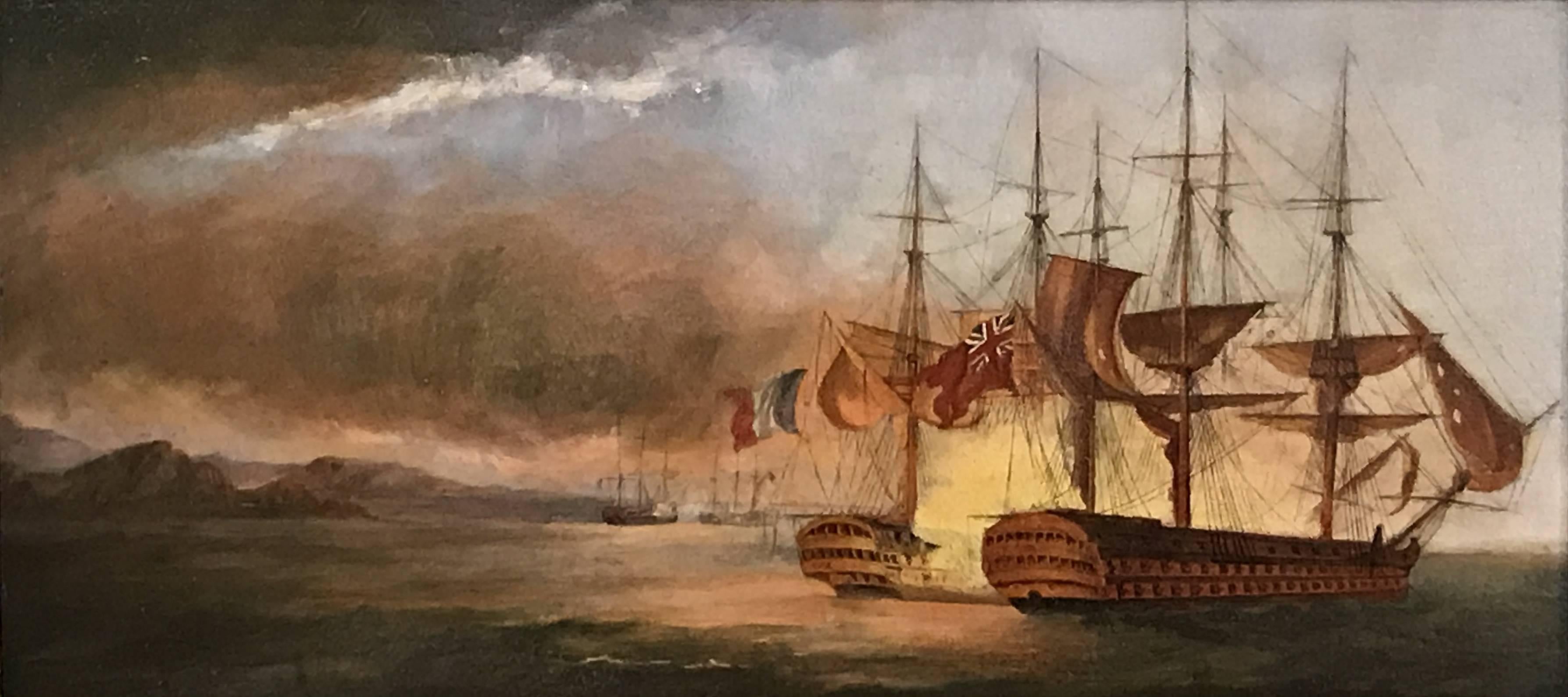 Pair of 19th Century Marine Oil Paintings with Ship Battle Scenes 2