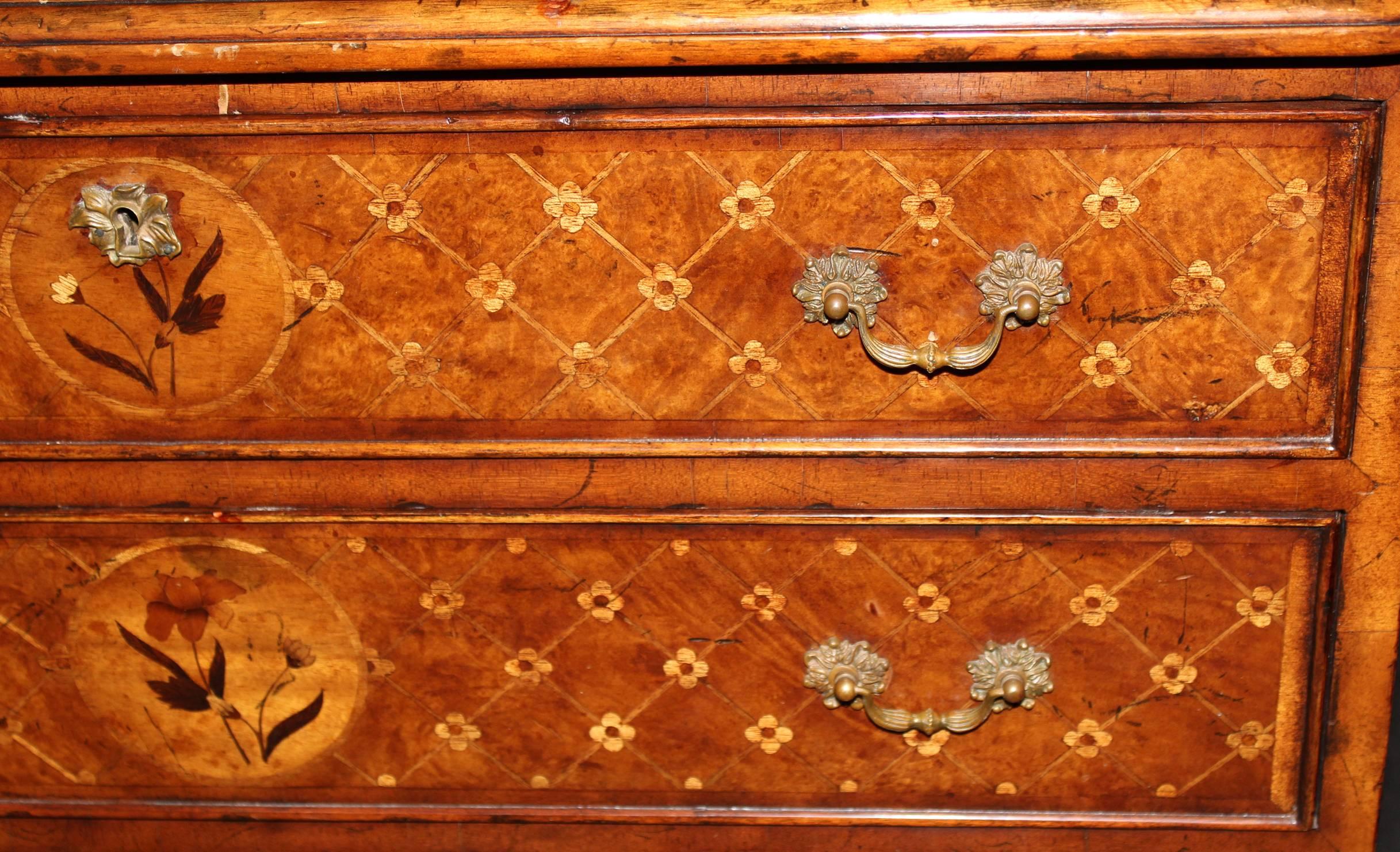 20th Century Diminutive English Four-Drawer Chest with Extensive Marquetry