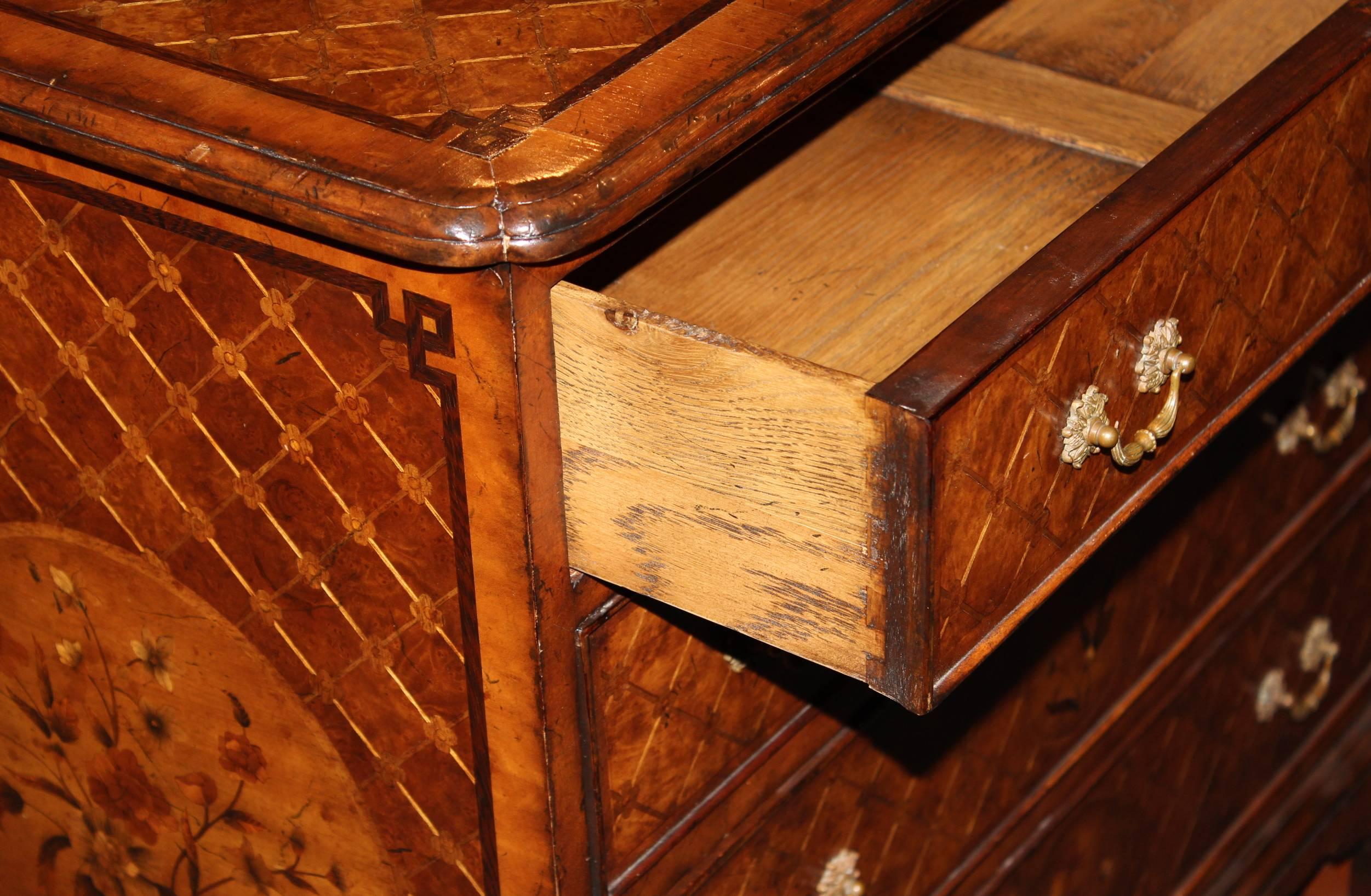 Diminutive English Four-Drawer Chest with Extensive Marquetry 1