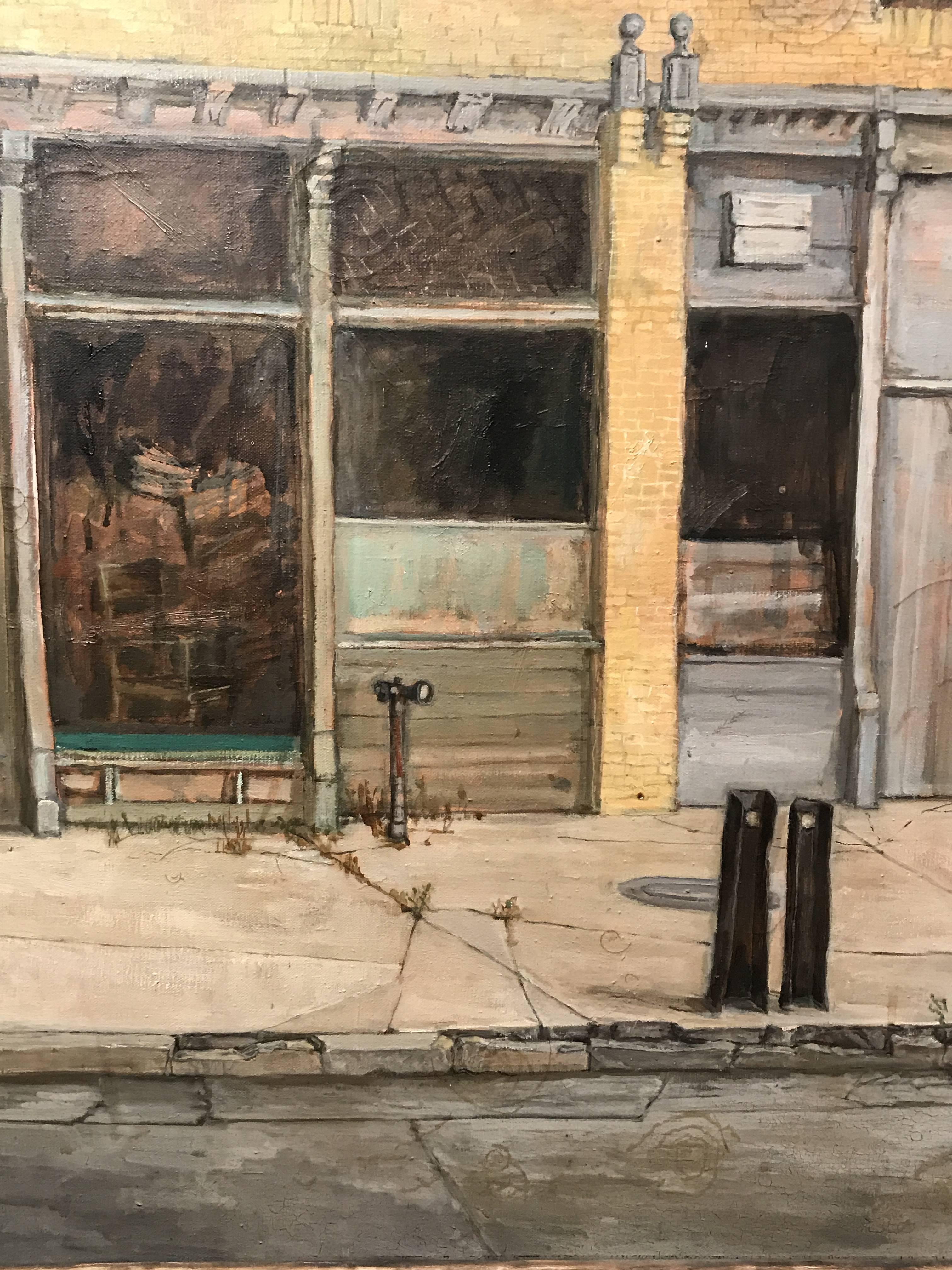 Large Ashcan School Oil Painting of a City Street Scene in Original Frame In Good Condition In Milford, NH