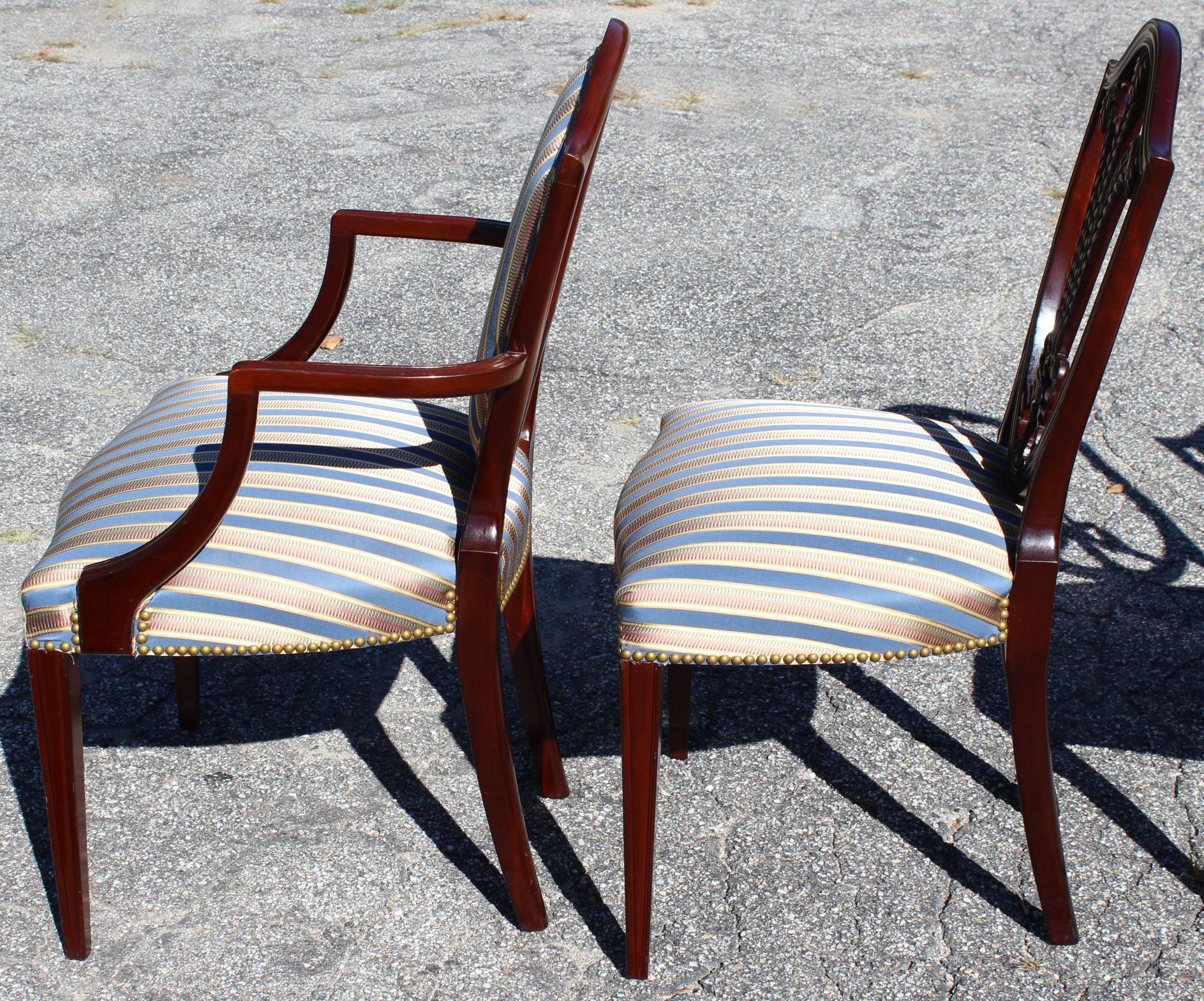 American Set of Six Custom Mahogany Shield Back Sheraton Style Dining Chairs
