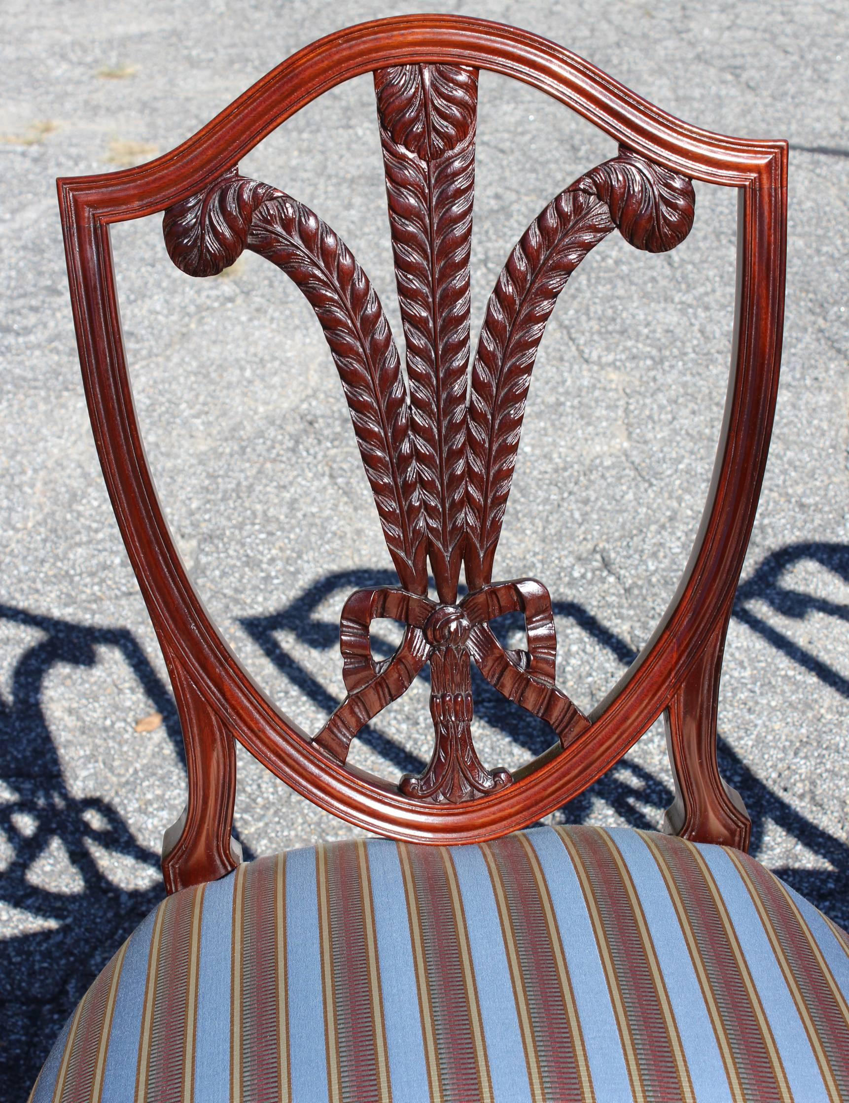 20th Century Set of Six Custom Mahogany Shield Back Sheraton Style Dining Chairs