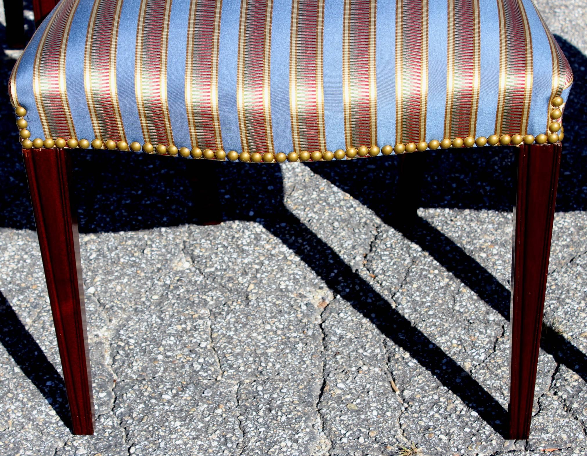 Upholstery Set of Six Custom Mahogany Shield Back Sheraton Style Dining Chairs