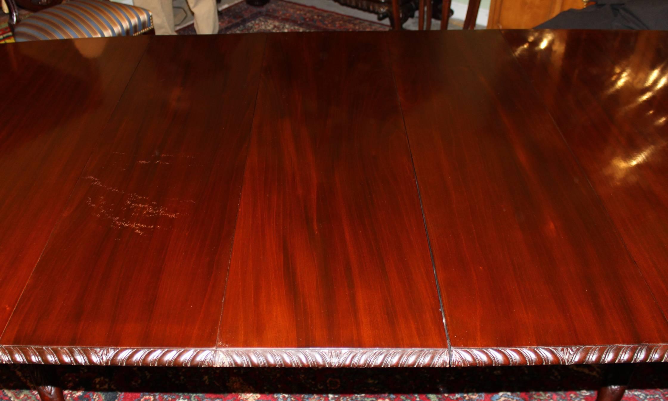 20th Century Double Pedestal Mahogany, Nicely Carved Dining Table with Three Leaves