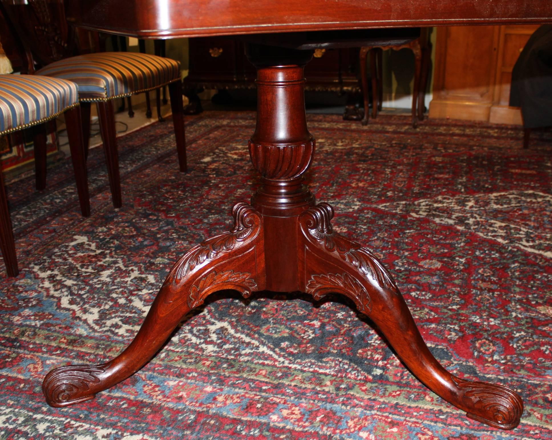 Double Pedestal Mahogany, Nicely Carved Dining Table with Three Leaves 2