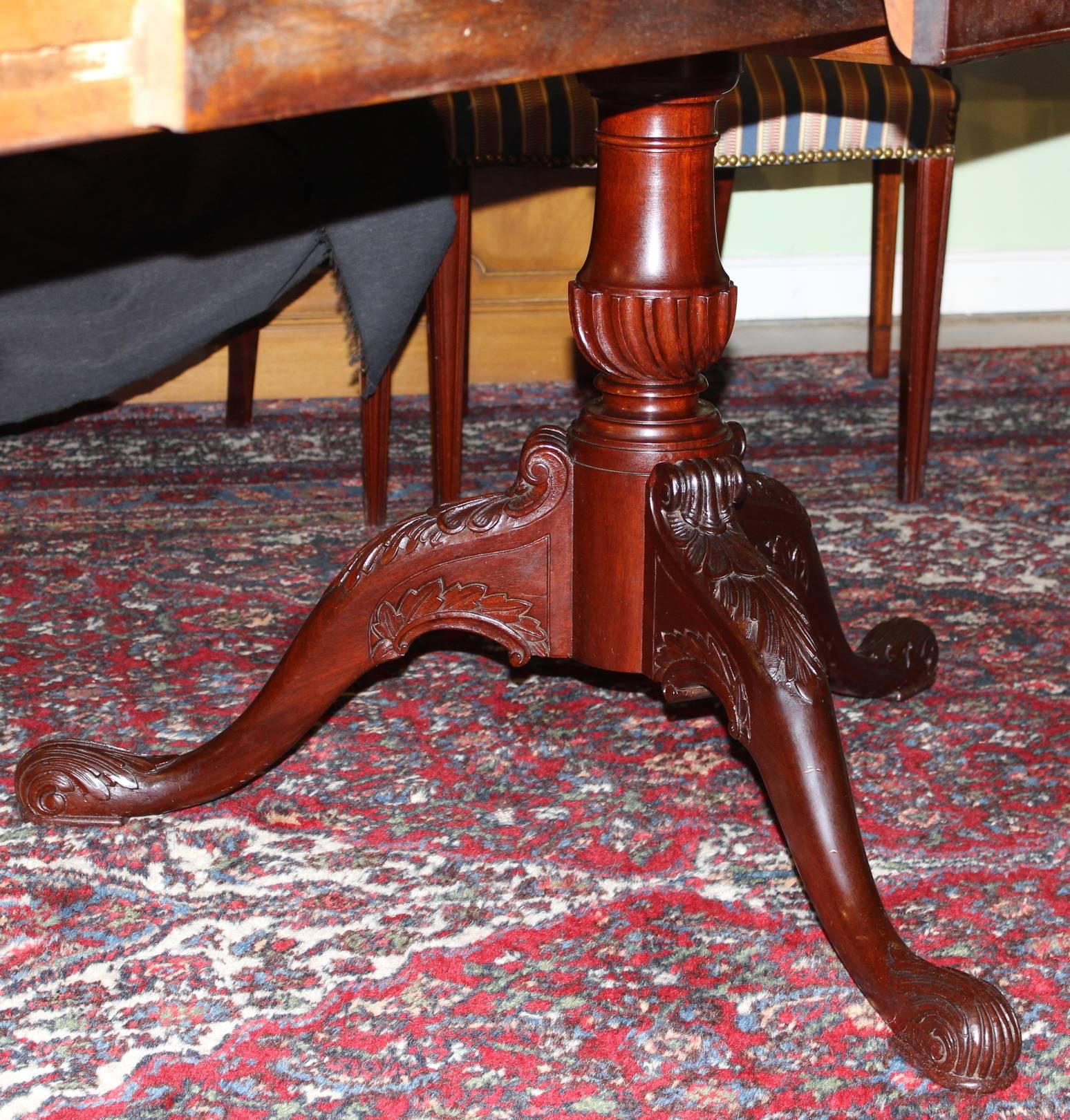 Double Pedestal Mahogany, Nicely Carved Dining Table with Three Leaves 3