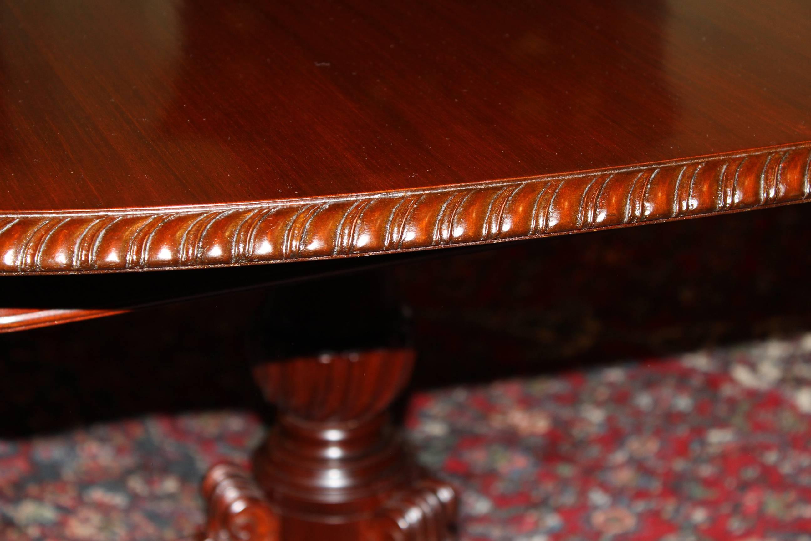 Double Pedestal Mahogany, Nicely Carved Dining Table with Three Leaves 4