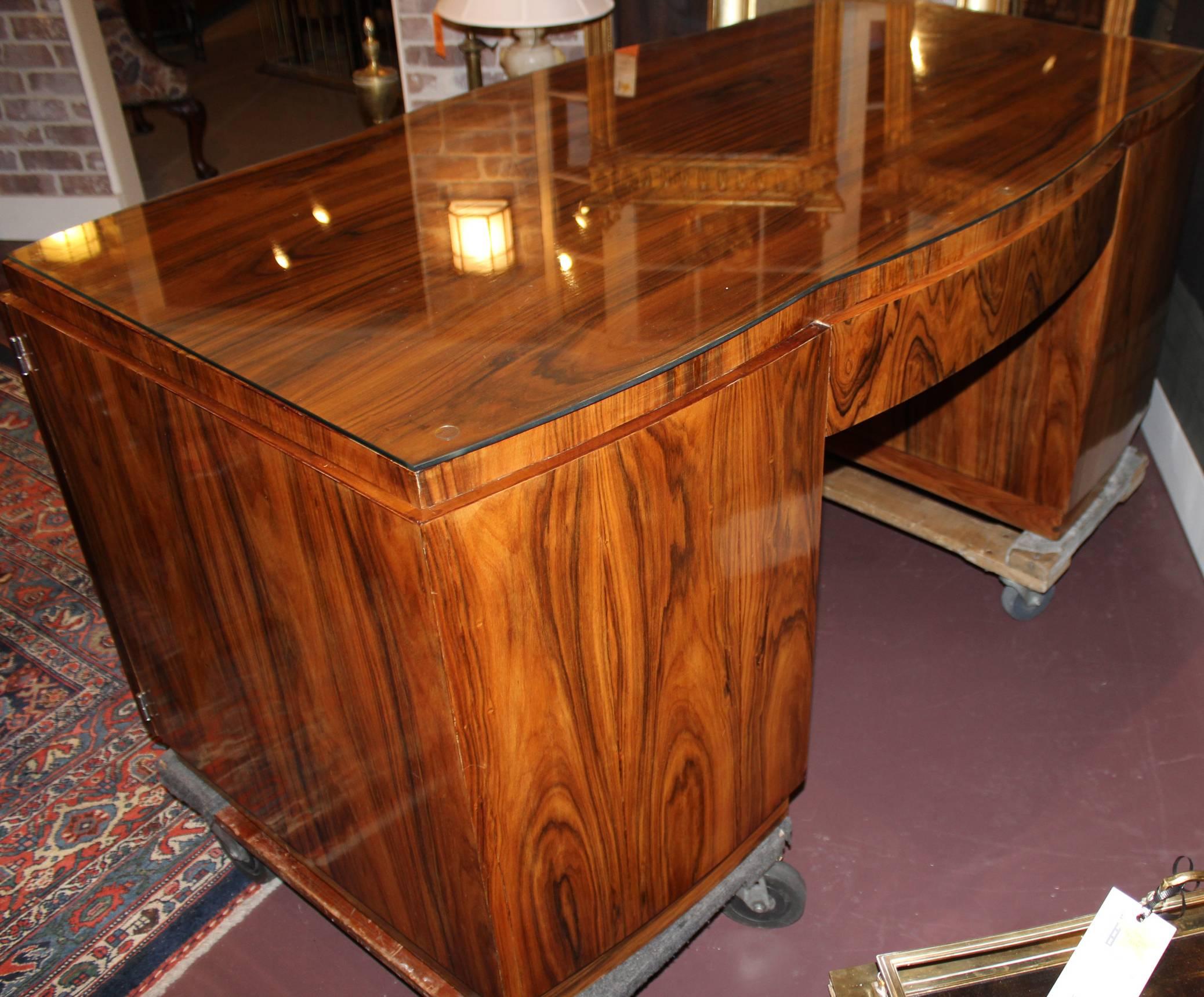 French Art Deco Glass Top Rosewood Desk with Chrome Hardware 5