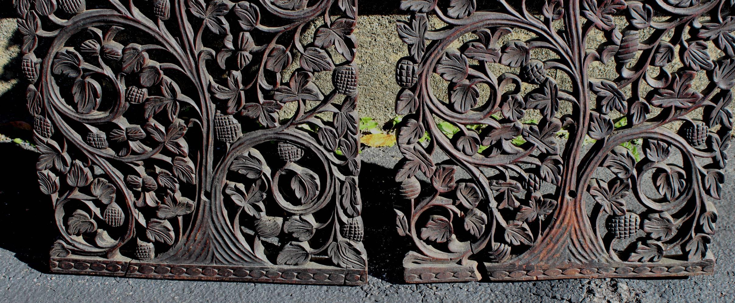 Pair of 19th Century Asian Foliate Carved Panels or Doors In Good Condition In Milford, NH