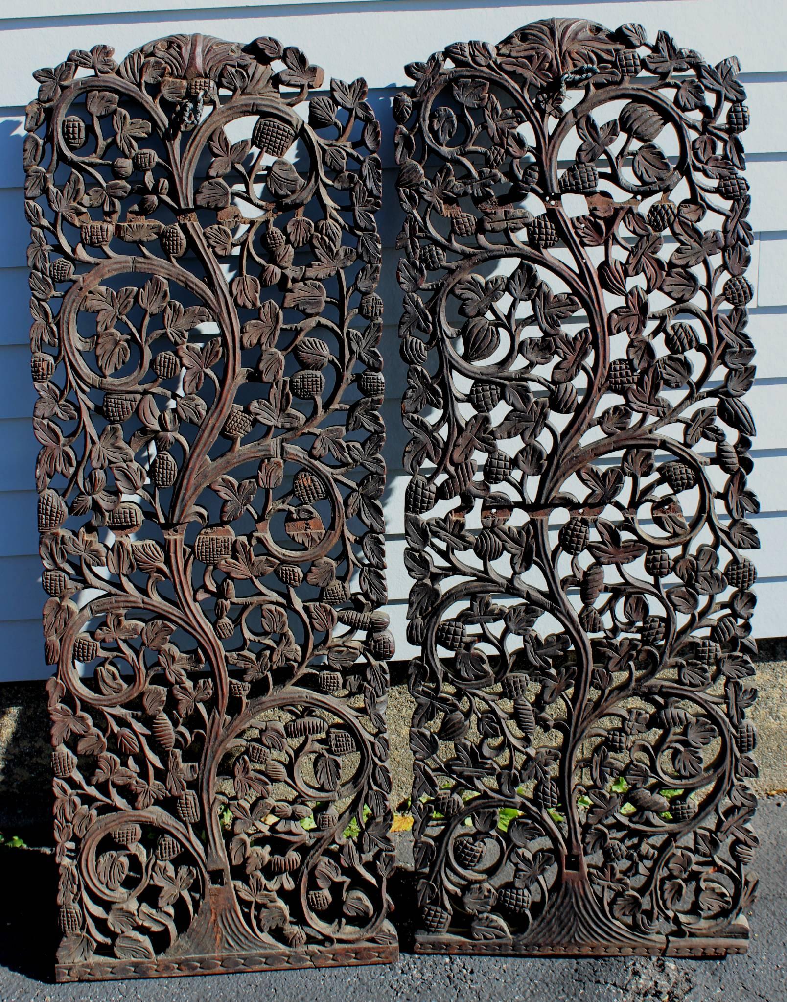 Pair of 19th Century Asian Foliate Carved Panels or Doors 1