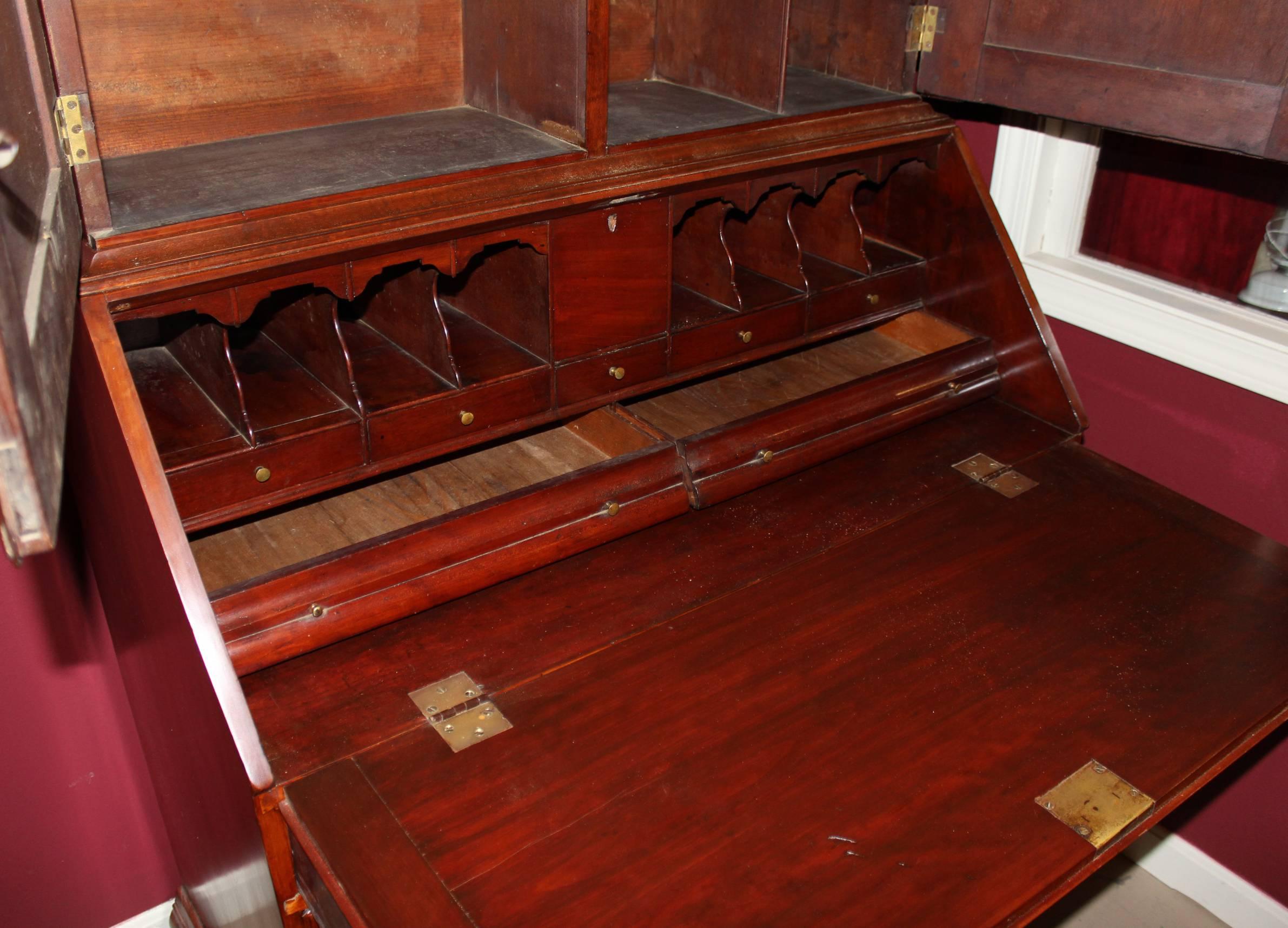 18th Century and Earlier 18th Century Connecticut River Valley Two-Part Cherry Chippendale Secretary