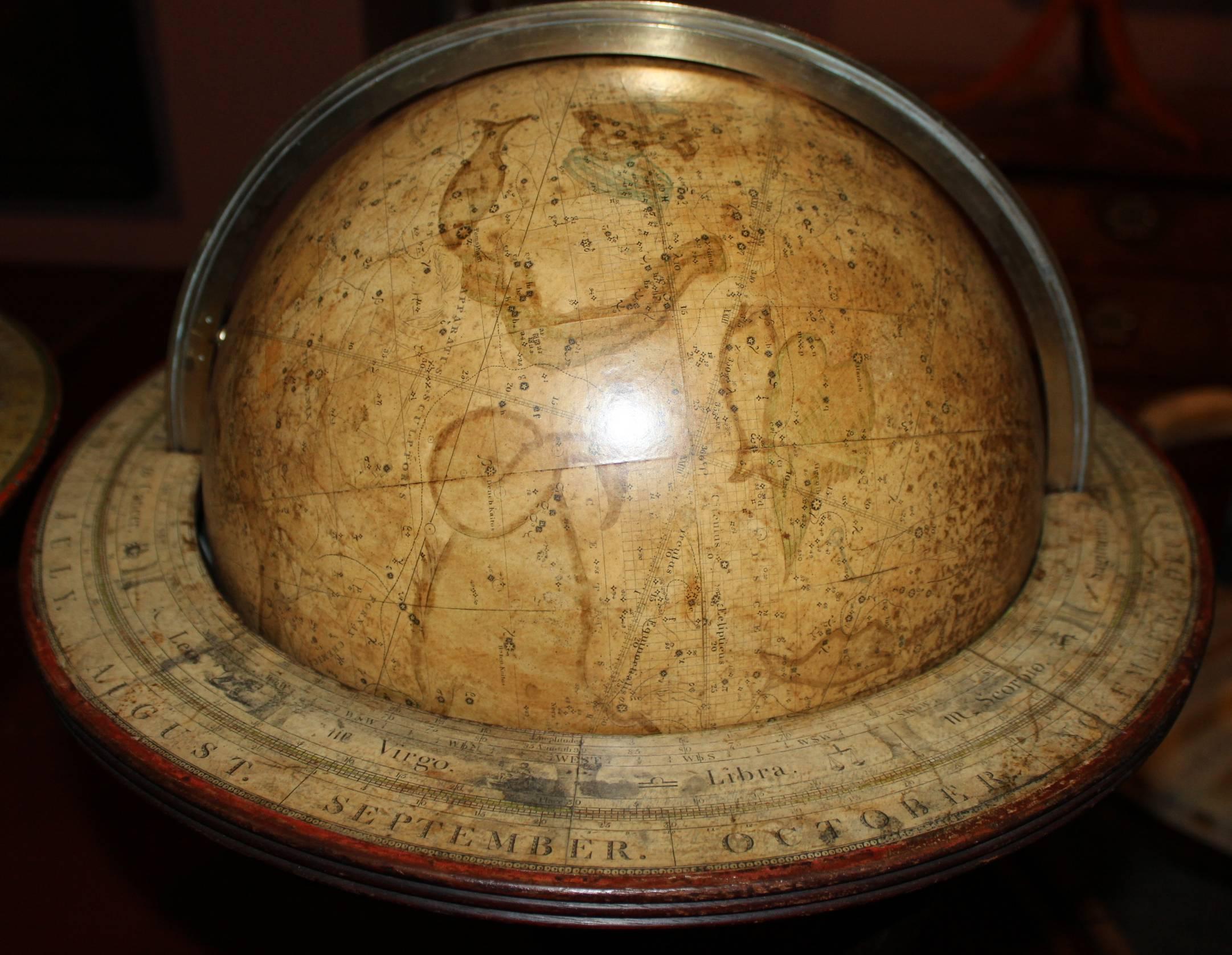 19th Century Pair of English Globes, Cary’s Terrestrial & Bardin British Celestial circa 1800