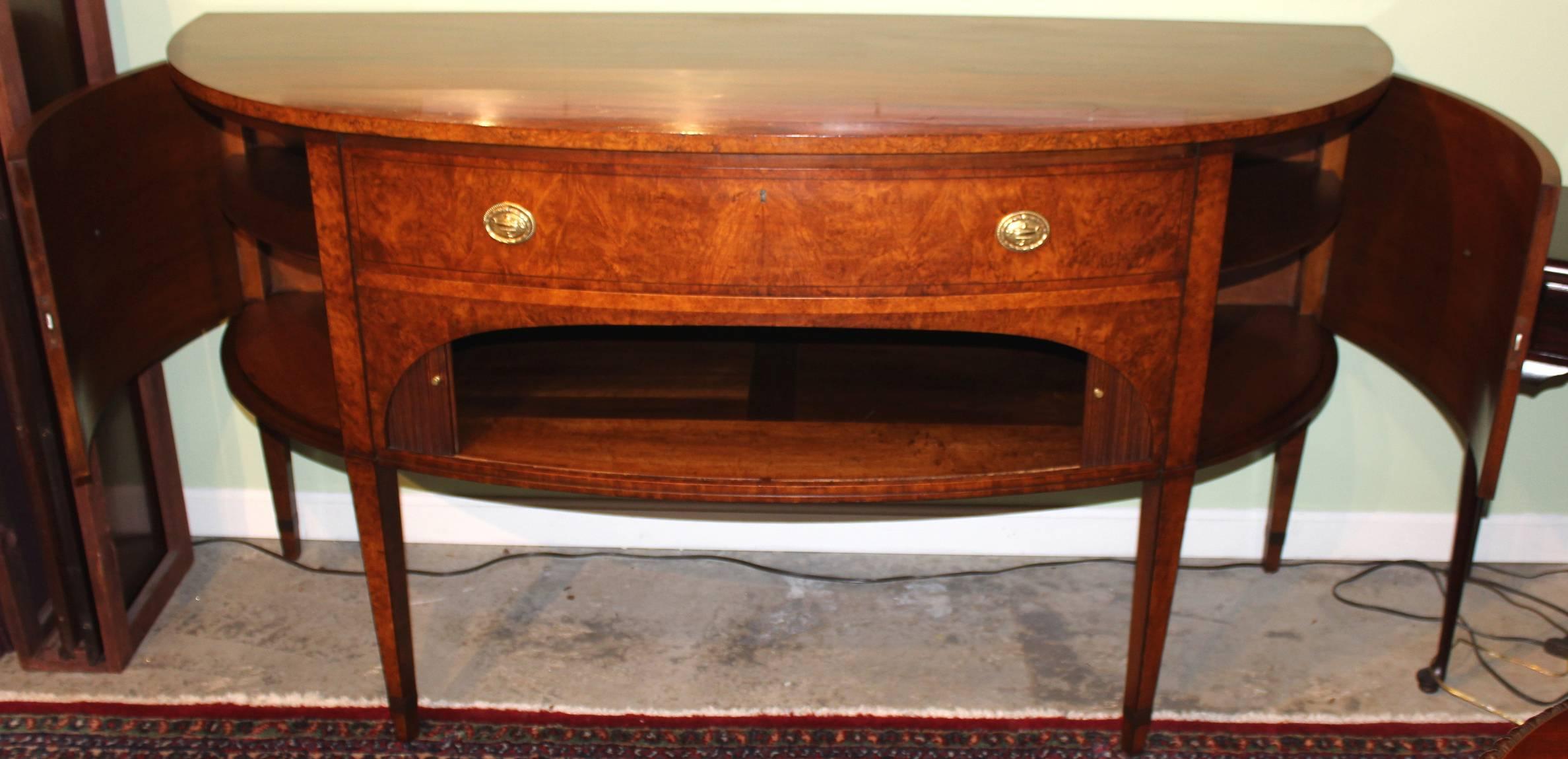 Demilune Mahogany Sideboard or Server with Burled Walnut and Tambour Doors 1