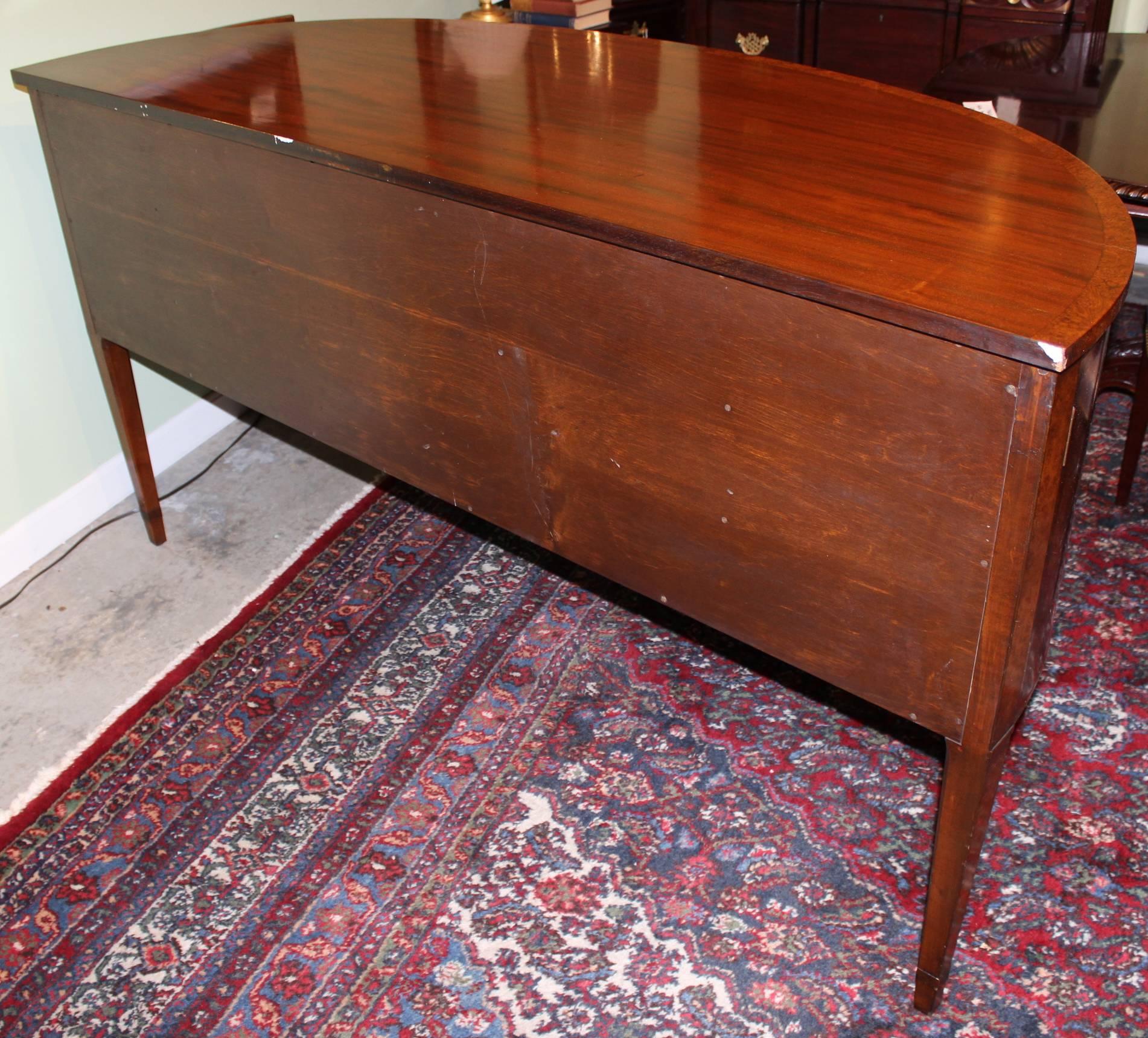 Demilune Mahogany Sideboard or Server with Burled Walnut and Tambour Doors 4