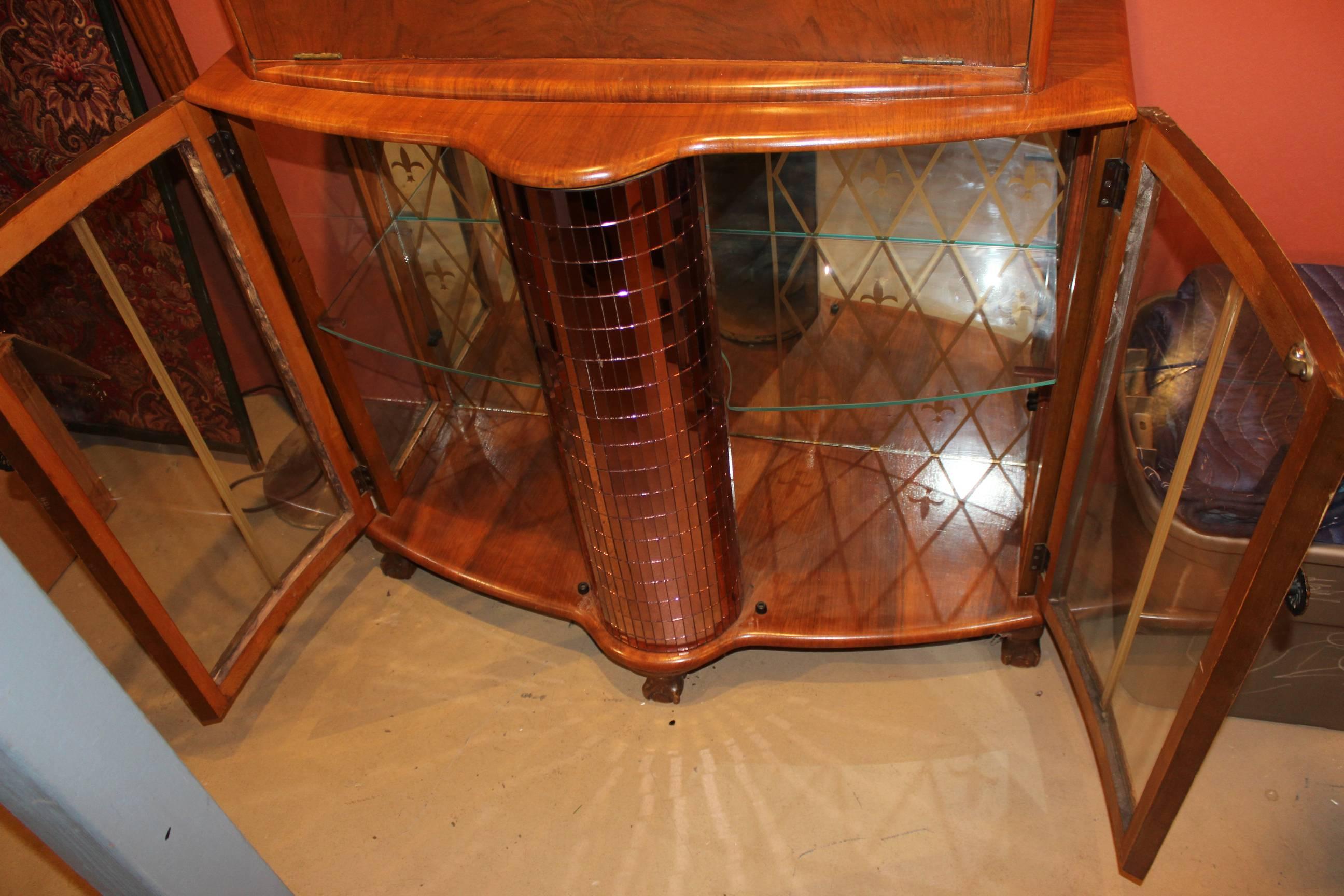20th Century Fruitwood Art Deco Style or Midcentury Bar with Mirrored Decoration