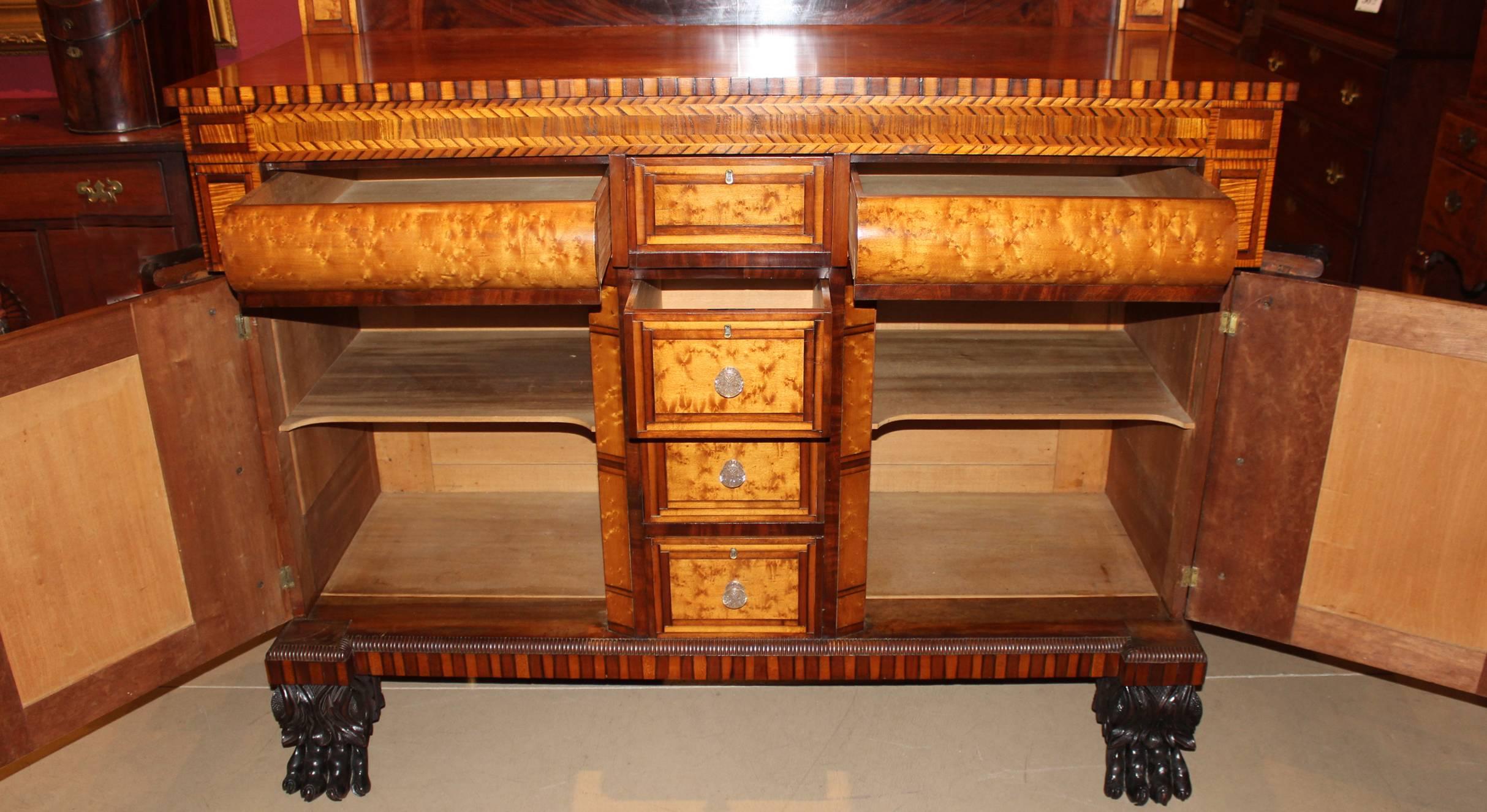 Exceptional American Empire Sideboard or Server with Superb Inlay In Good Condition In Milford, NH