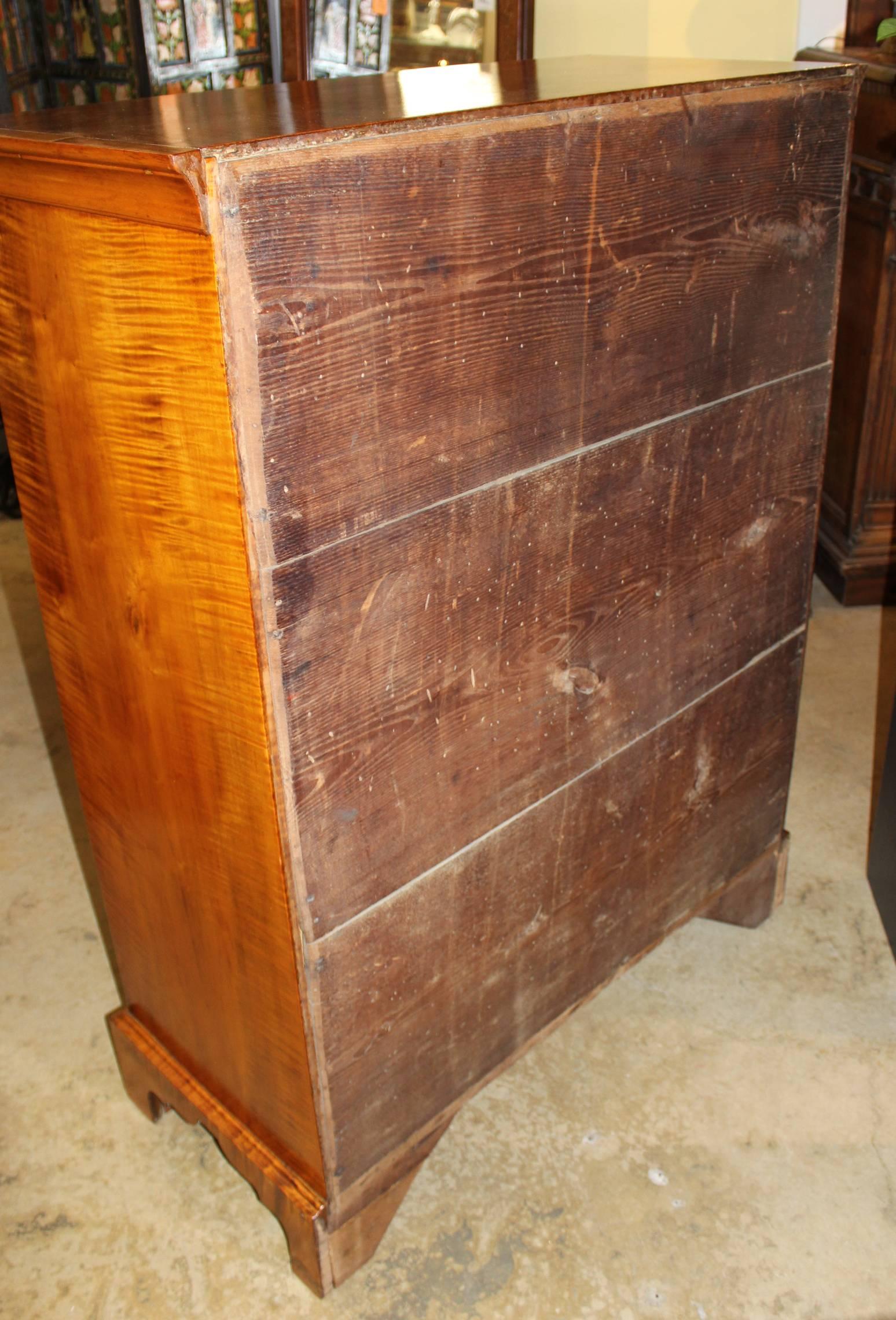18th Century New England Chippendale Tiger Maple Five Drawer Tall Chest 1