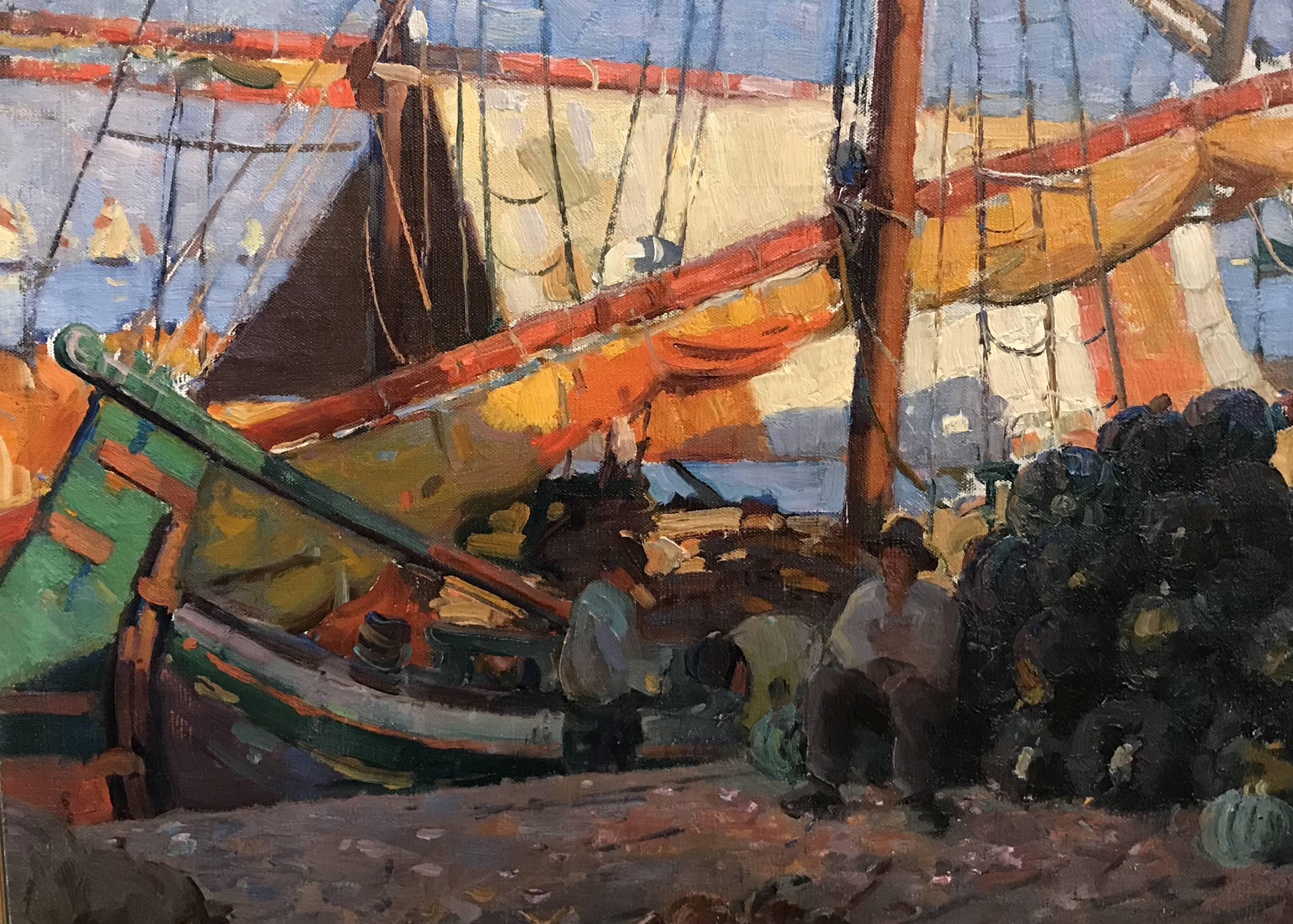 Italian Aldro Thompson Hibbard Impressionist Oil Painting, Harbor of Venice, Italy, 1914