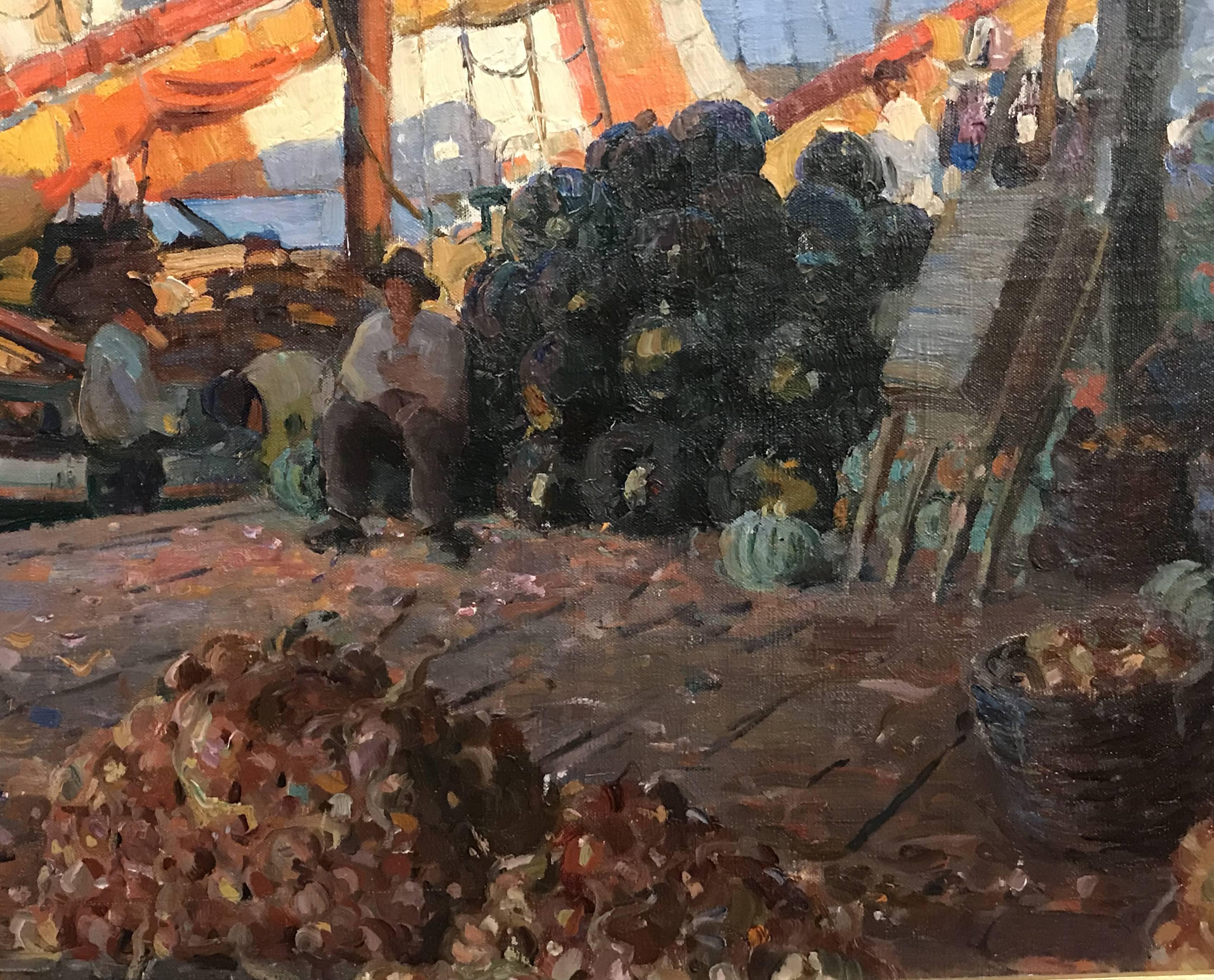 Aldro Thompson Hibbard Impressionist Oil Painting, Harbor of Venice, Italy, 1914 In Excellent Condition In Milford, NH
