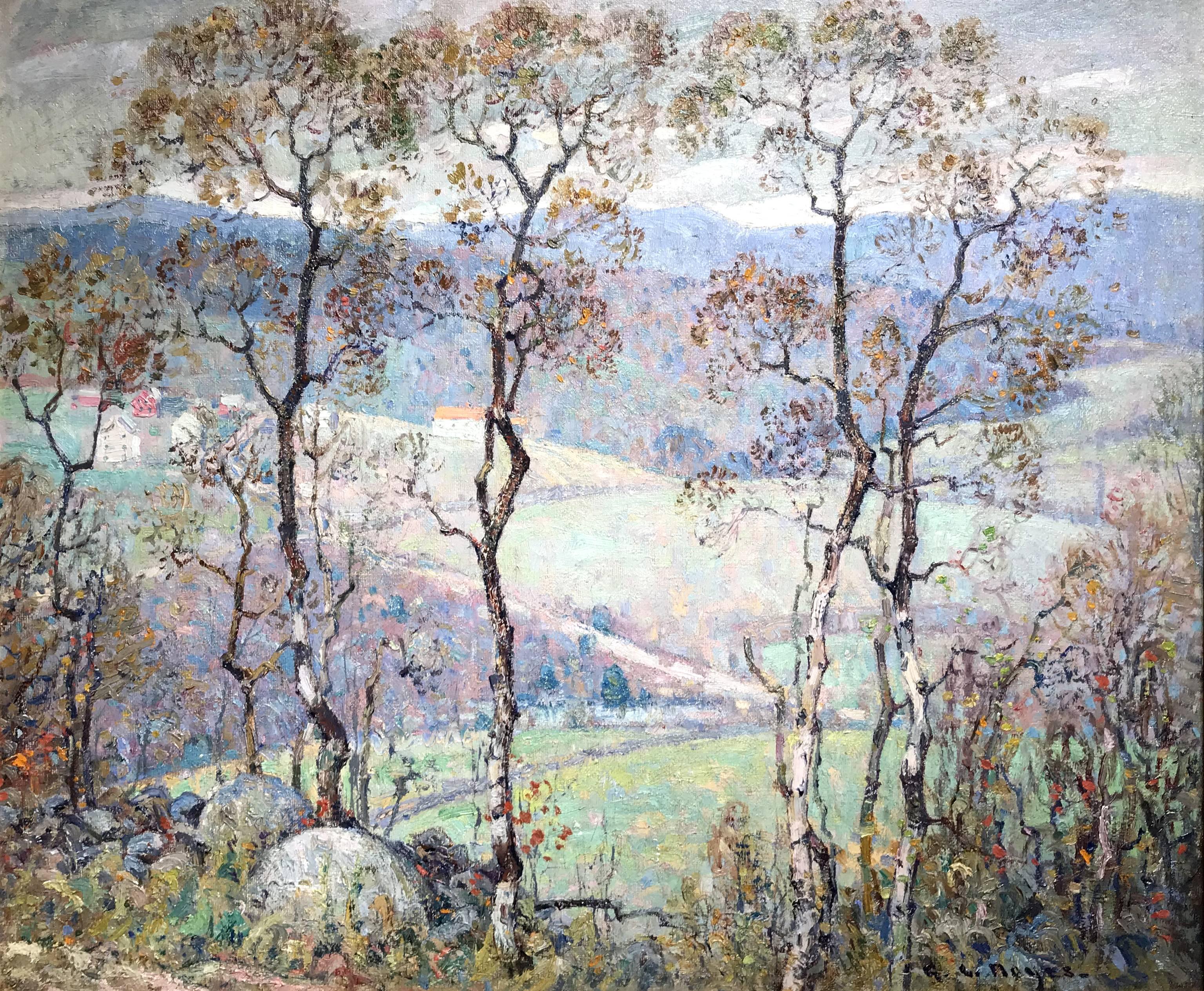 This fine impressionist landscape was painted by Canadian / American artist George Loftus Noyes (1864-1954). Noyes was born in Ontario, Canada to American parents, moved to America with his family when he was nine, settling in Cambridge,